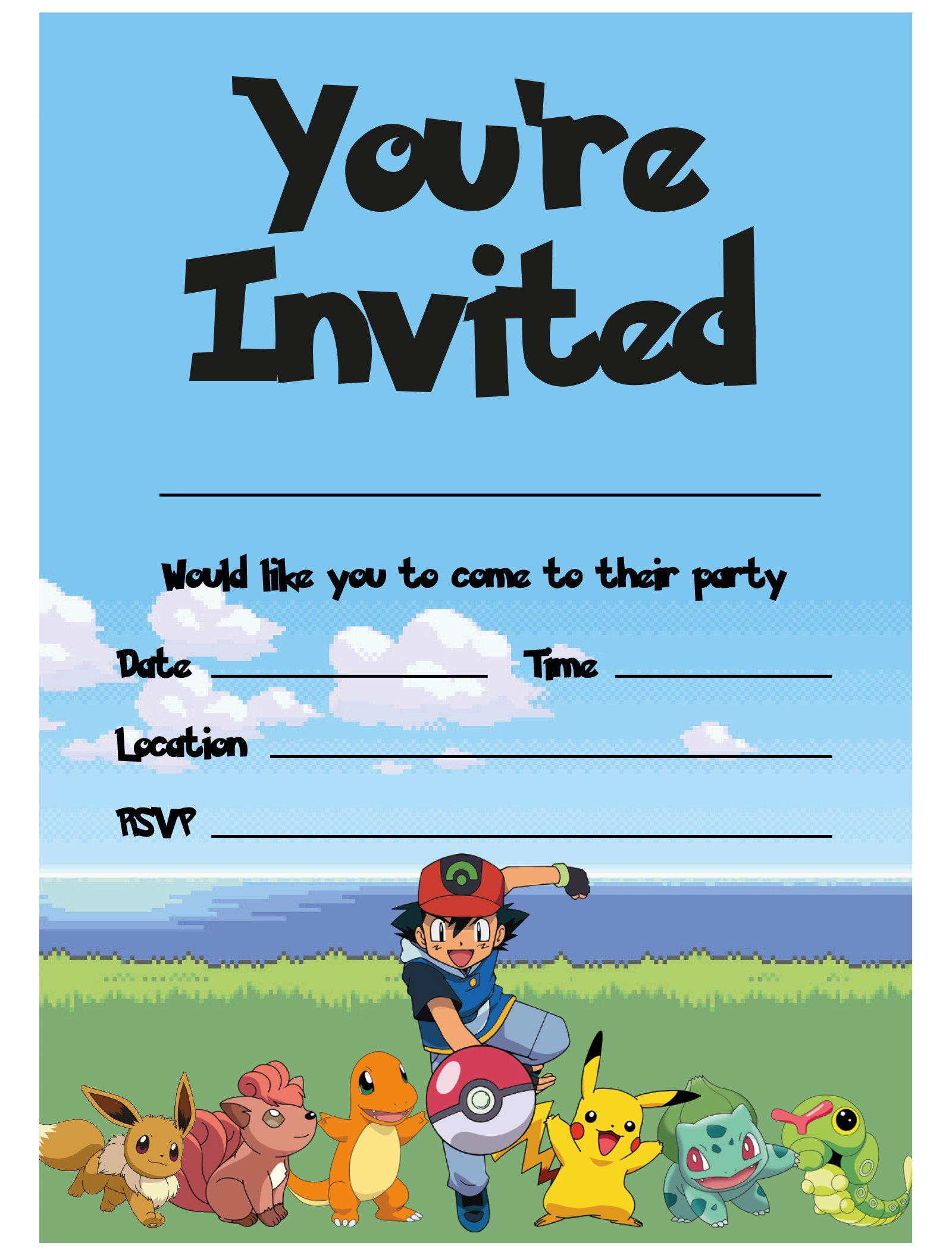 Pokemon Theme Birthday Party Invitations Pokemon Invites Children pertaining to Printable Birthday Invitations Pokemon
