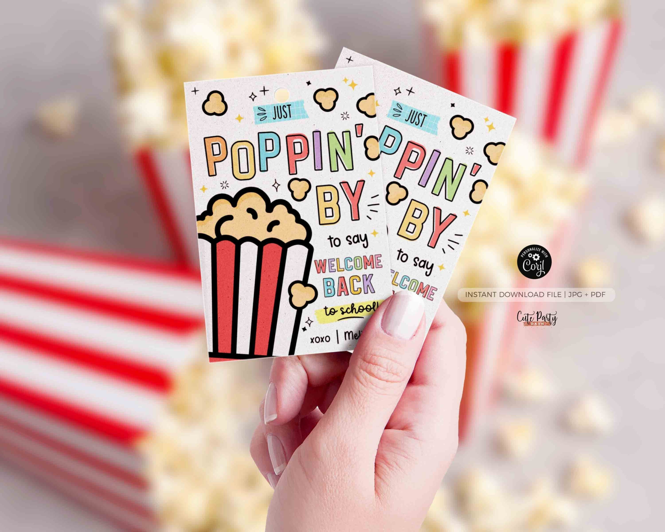 Popcorn Welcome Back To School Gift Tag Editable First Day Of with regard to Free Printable Popcorn Gift Tags