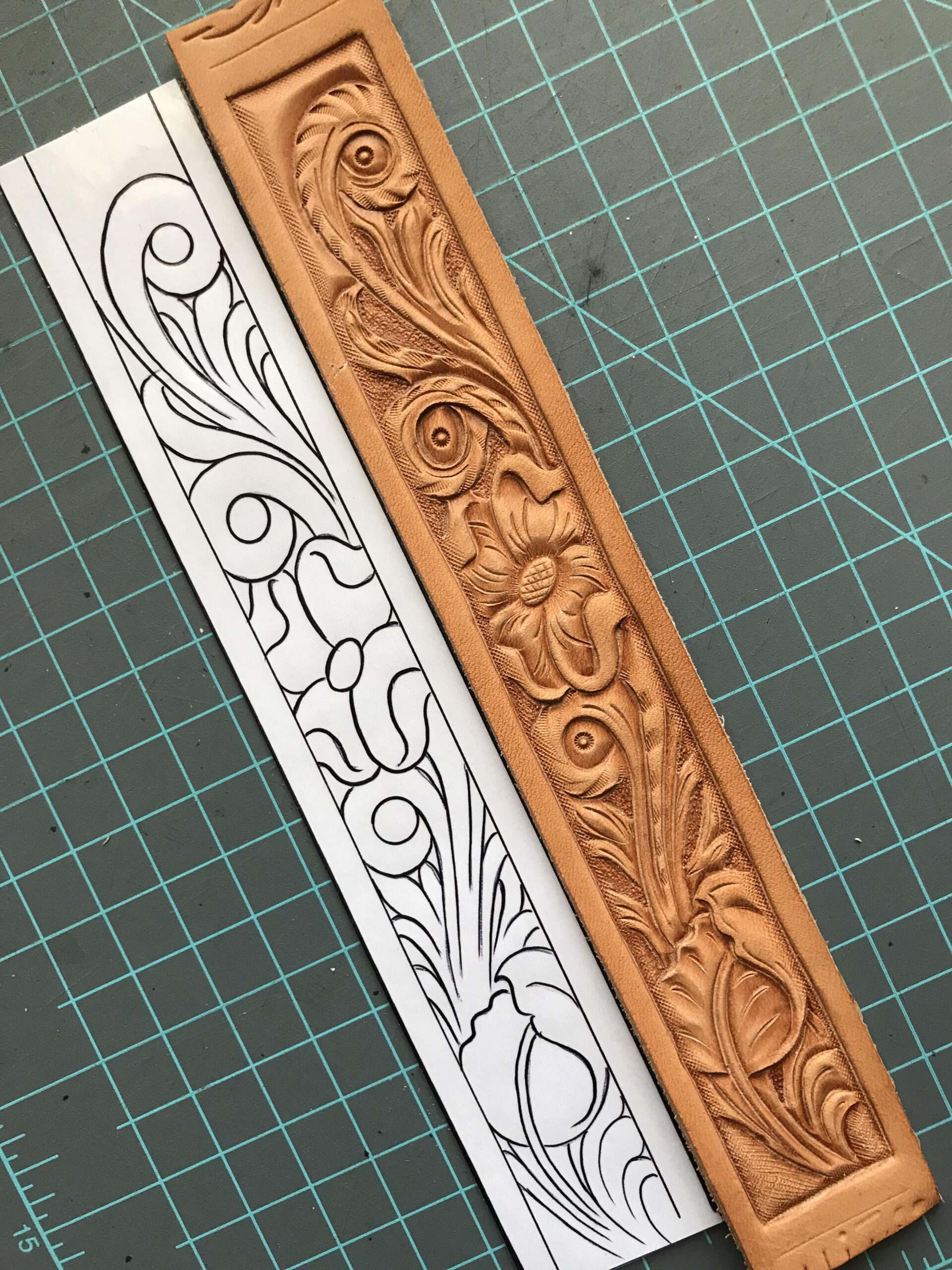 Practice Piece (Dg Saddlery Pattern) On Hermann Oak. Just Starting in Downloadable Free Printable Leather Belt Tooling Patterns