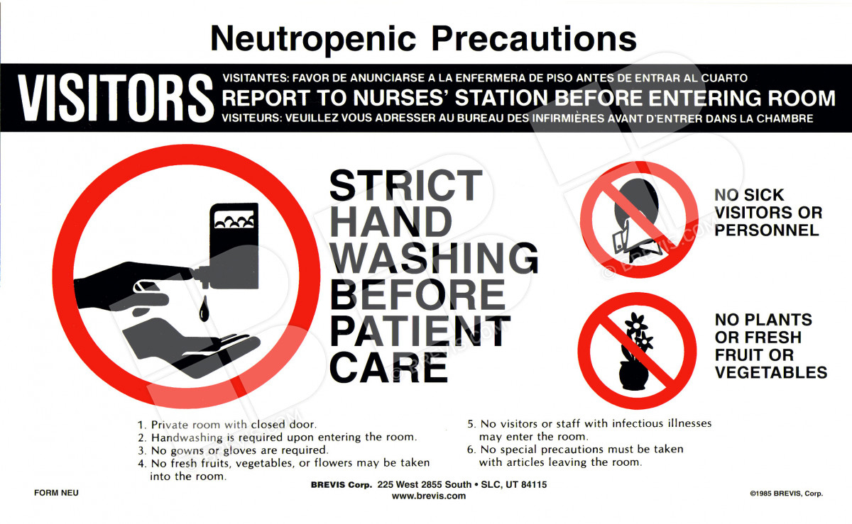 Precaution in Neutropenic Precautions Sign Printable Free