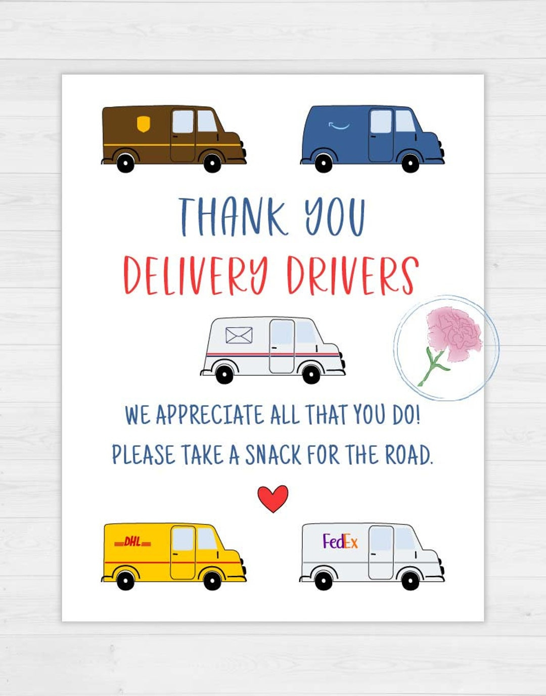 Printable 8.5X11 Delivery Driver Appreciation Sign,Delivery Driver Take A Snack Sign,Usps,Ups,Amazon,Fedex Thank You Sign,Take A Snack Sign - Etsy throughout Thank You Note For Delivery Drivers Free Printable