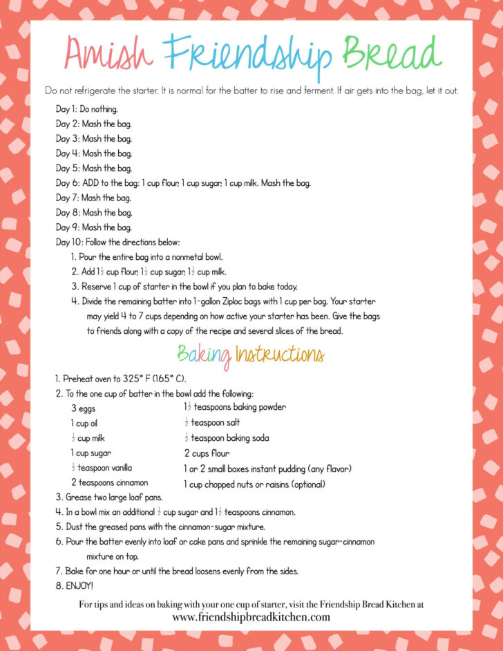 Amish Friendship Bread Instructions Printable