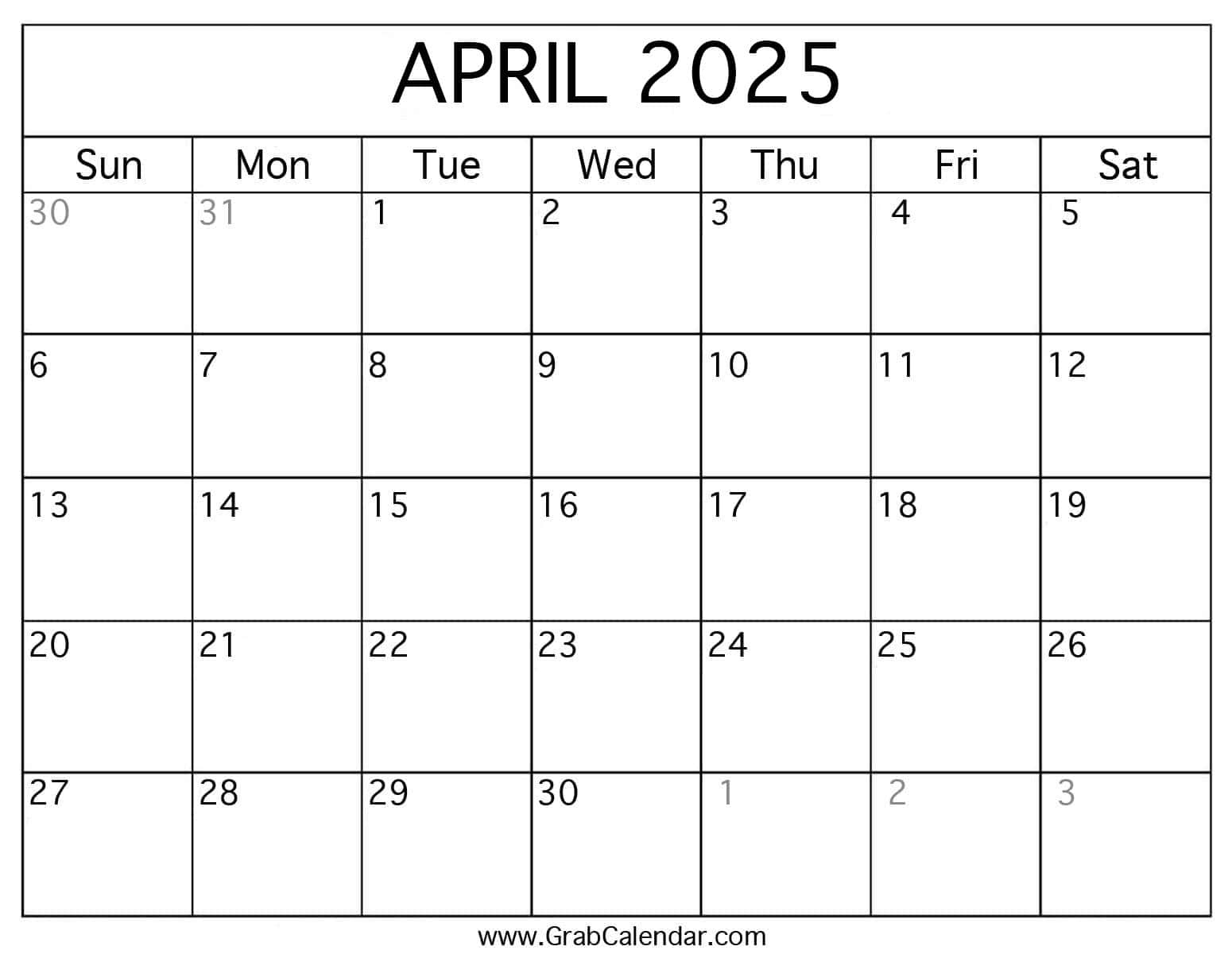Printable April 2025 Calendar regarding Free Printable April 2025 Calendar