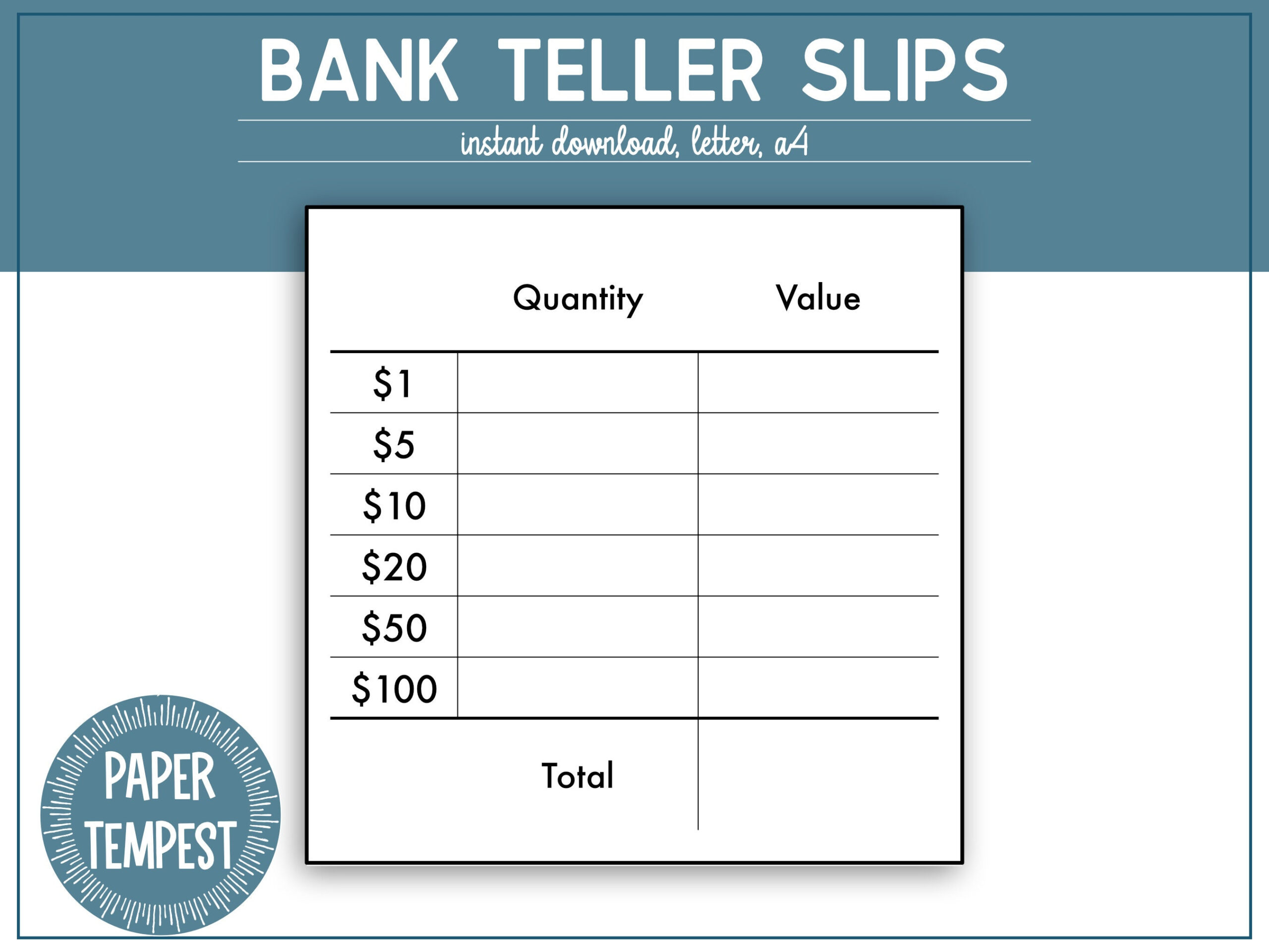 Printable Bank Teller Slips, Cash Breakdown Sheet, Cash Stuffing regarding Teller Slip Printable Free