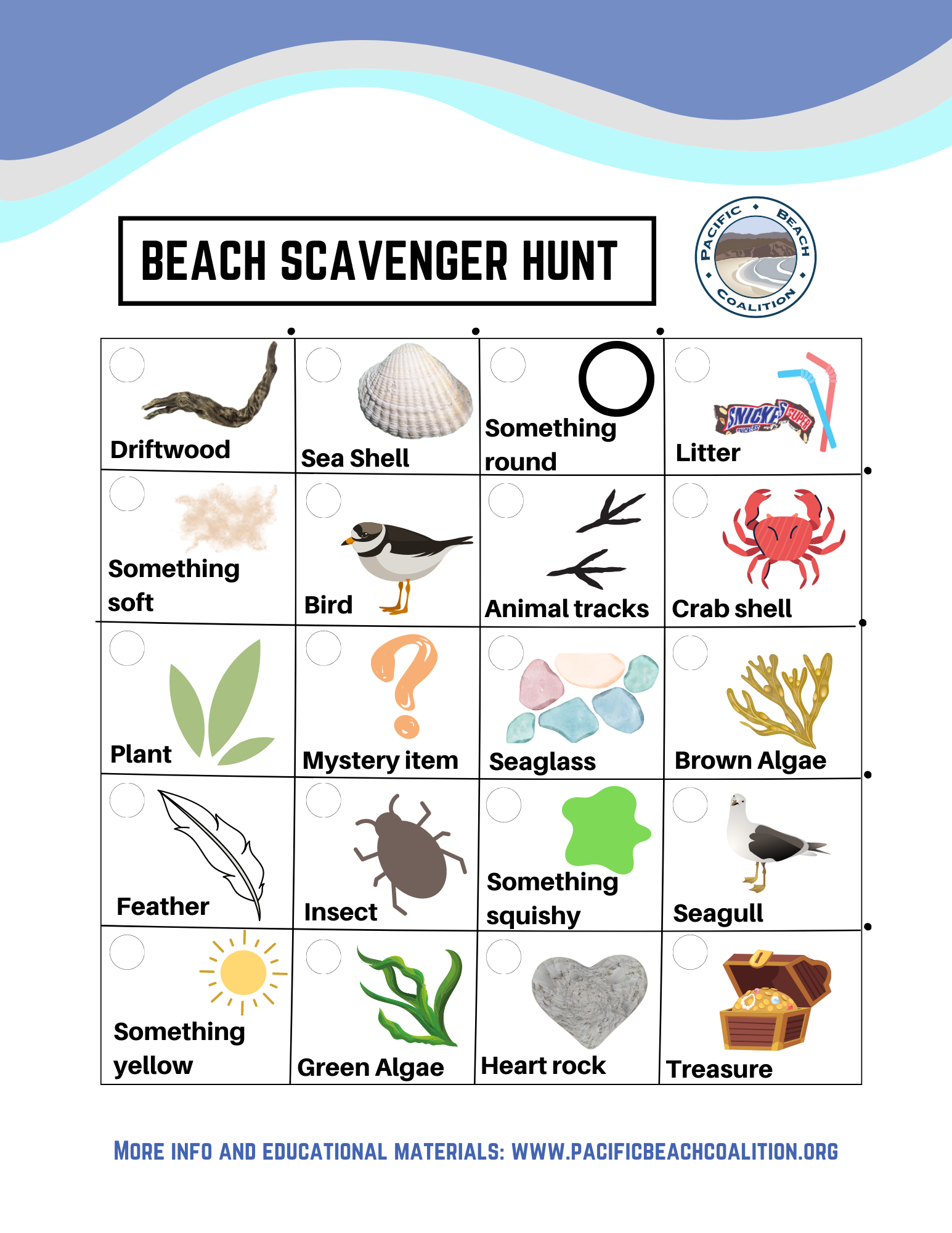 Printable Beach Scavenger Hunt - Pacific Beach Coalition in Free Printable Beach Scavenger Hunt