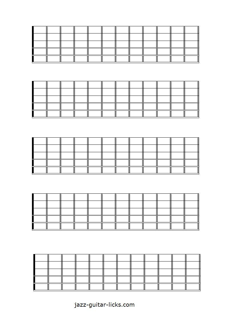 Printable Blank Guitar Neck Diagrams - Chord &amp;amp; Scale Charts for Free Printable Blank Guitar Blank Fretboard Chart
