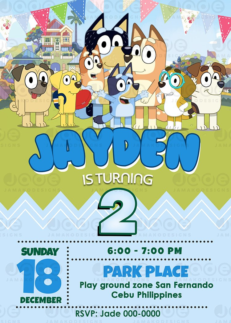 Printable Bluey Birthday Invitation 4 X 6 Or 5 X 7 Free Backside - for Free Printable Template Printable Bluey Birthday Invitation