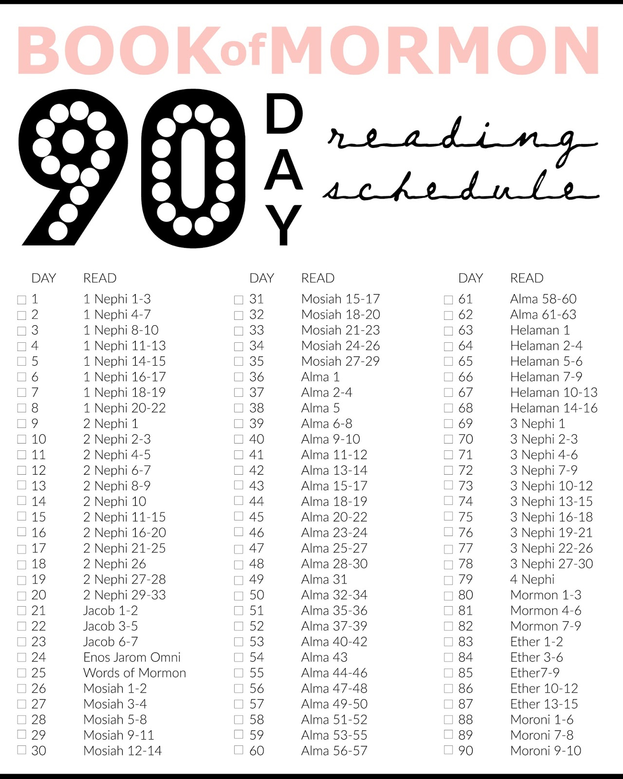 Printable: Book Of Mormon 90 Days Reading Chart | Audrey Fuller in Book Of Mormon Reading Chart Free Printable