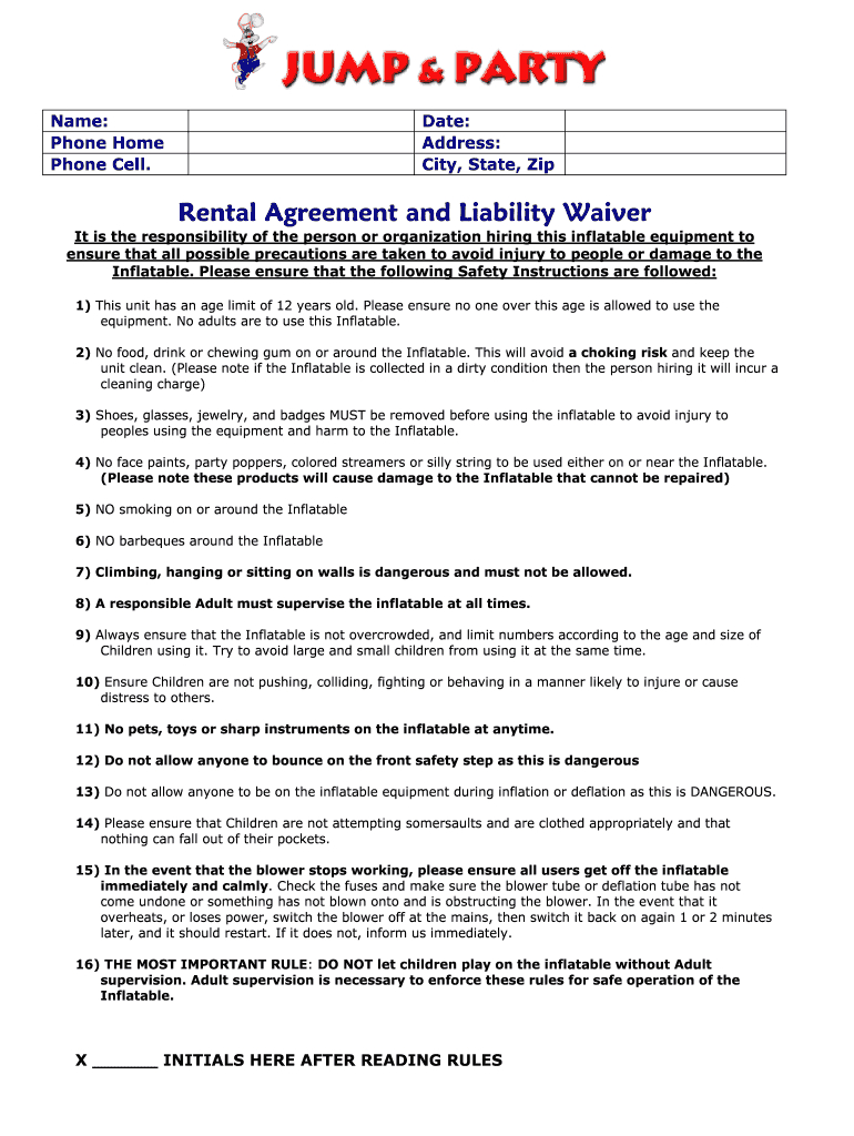 Printable Bounce House Waiver - Fill Online, Printable, Fillable inside Printable Bounce House Waiver Template