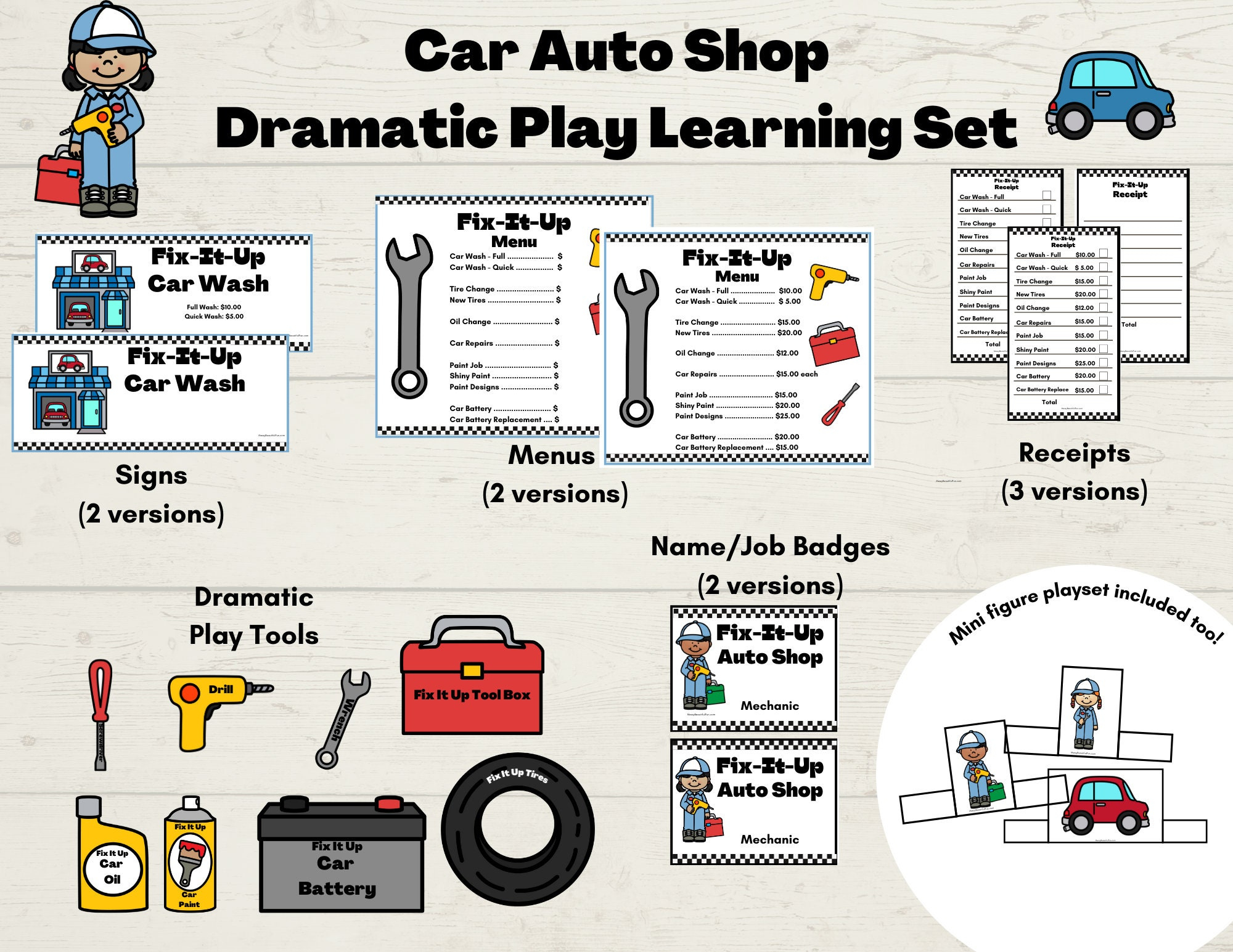 Printable Car Auto Shop Mechanic Dramatic Play And Learn Set - Etsy Uk with regard to Auto Shop Dramatic Play Printables Free