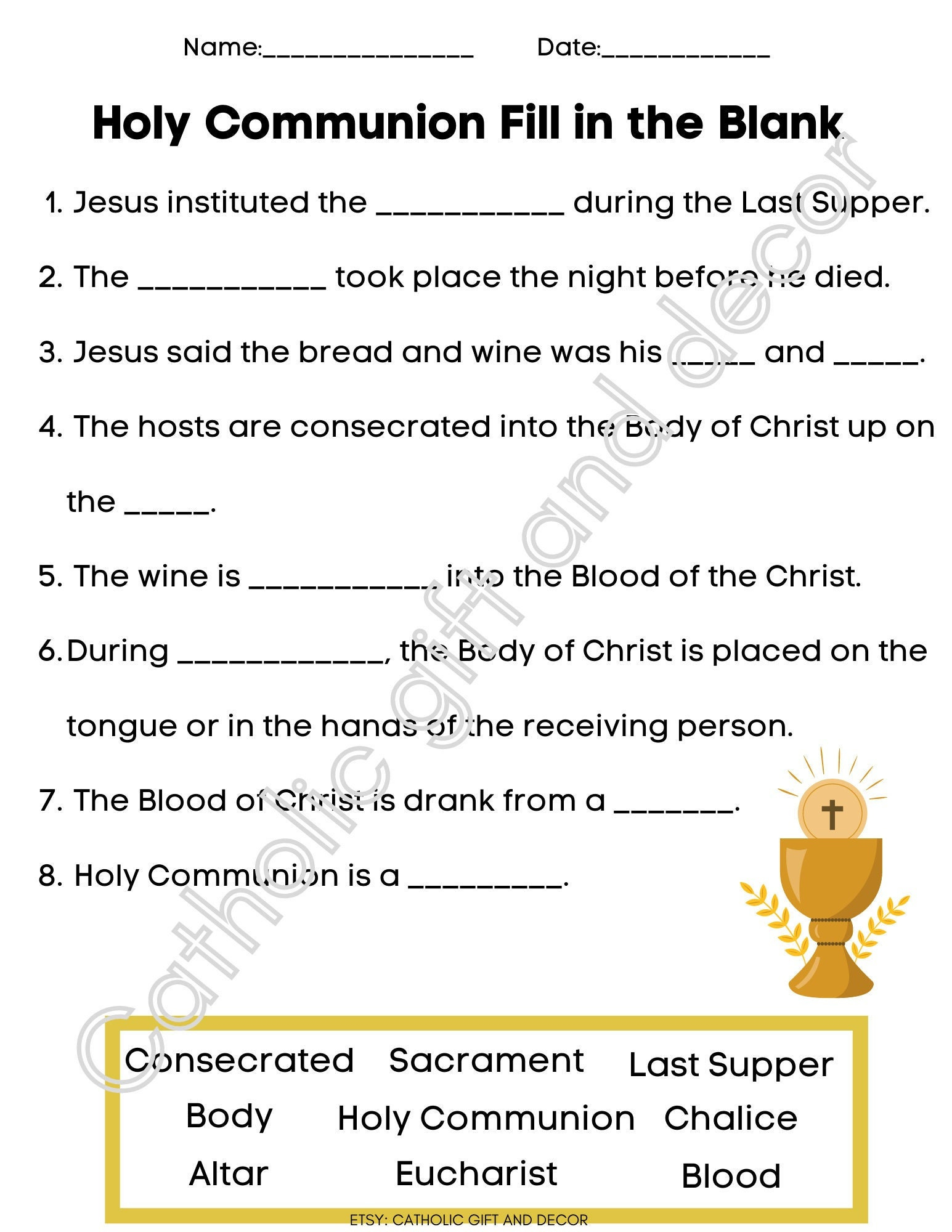 Printable Catholic First Communion Fill In The Blank 1St Communion intended for Free Printable First Communion Worksheets