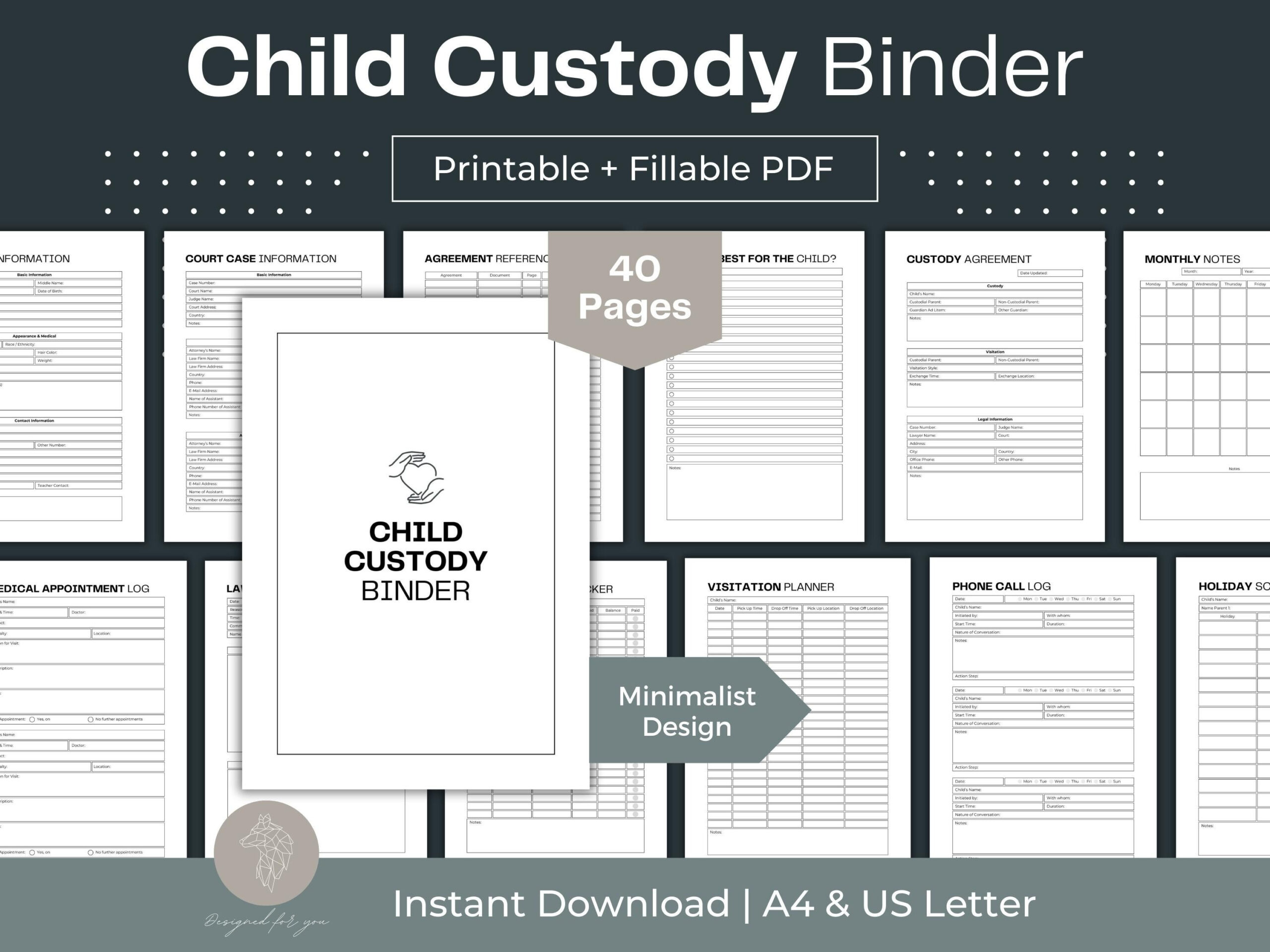 Printable Child Custody Binder Child Custody Planner Fillable Pdf regarding Free Printable Custody Documentation Binder