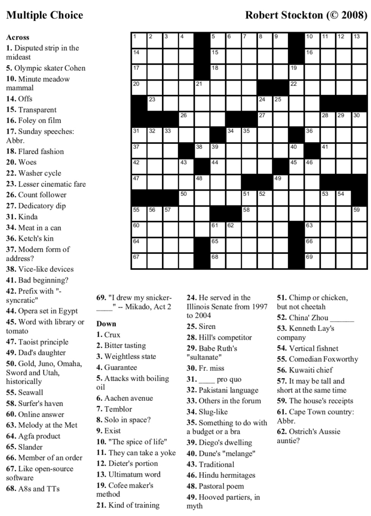 Printable Crossword Puzzles For Teenagers