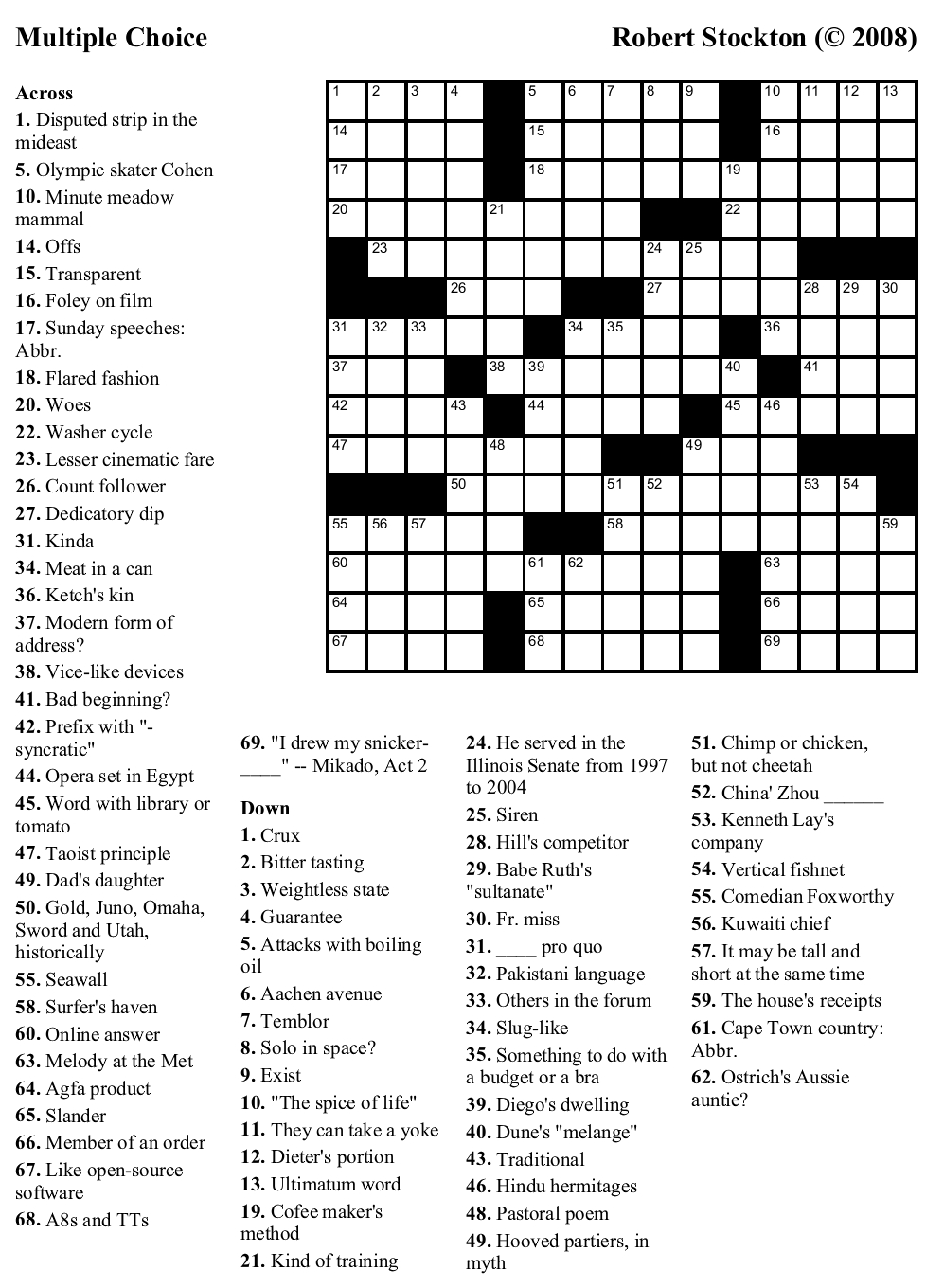 Printable Crossword #44: &amp;quot;Multiple Choice&amp;quot; | Beekeeper Crosswords pertaining to Printable Crossword Puzzles For Teenagers