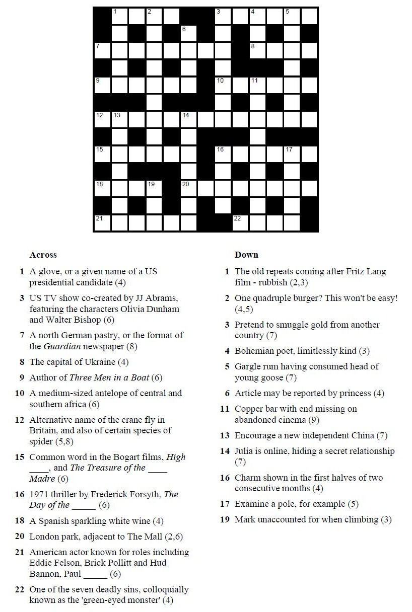 Printable Crosswords | Commoner Crosswords inside Printable Crosswords Uk