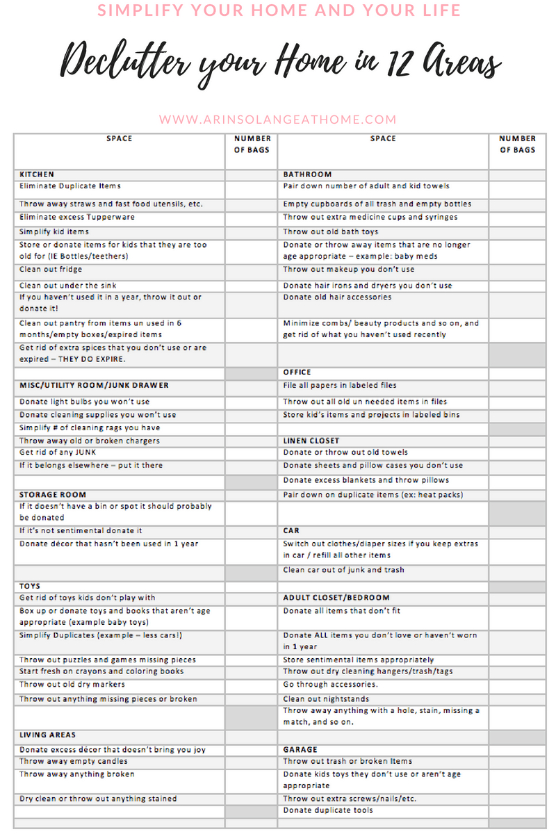 Printable Declutter Checklist - Arinsolangeathome throughout Free Printable Printable Declutter Checklist