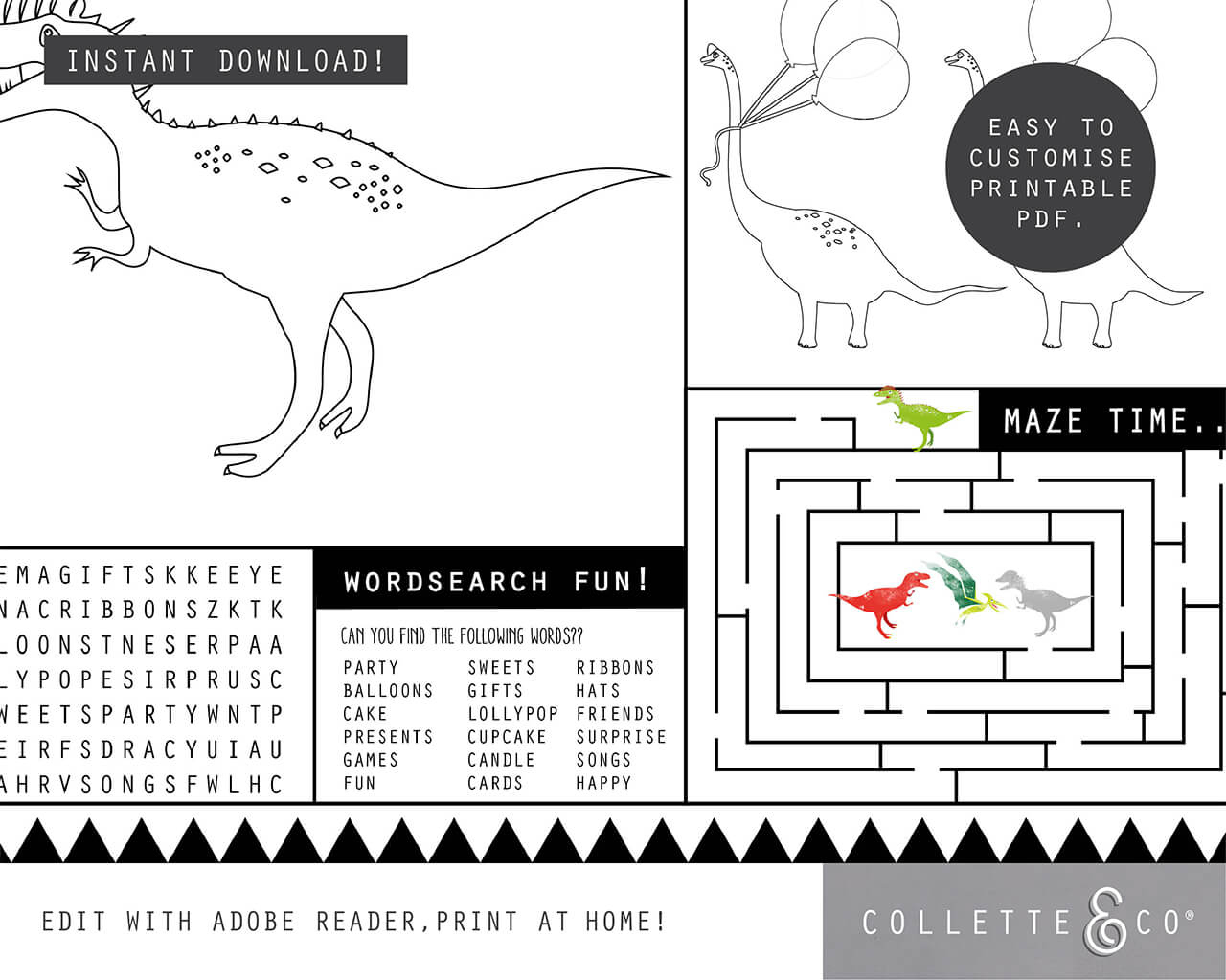 Printable Dinosaur Party Activity Sheets Coloring In - Instant Download | Collette &amp;amp; Co® with regard to Dinosaur Party Printables Free