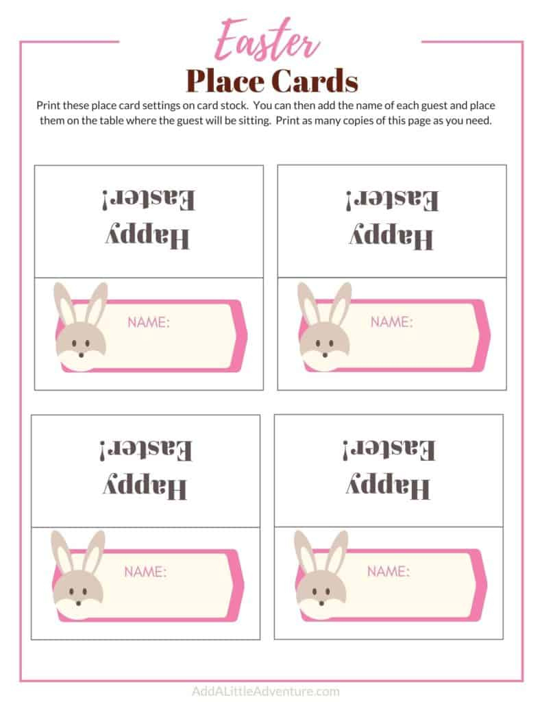 Printable Easter Place Cards - Add A Little Adventure with Easter Place Cards Printable