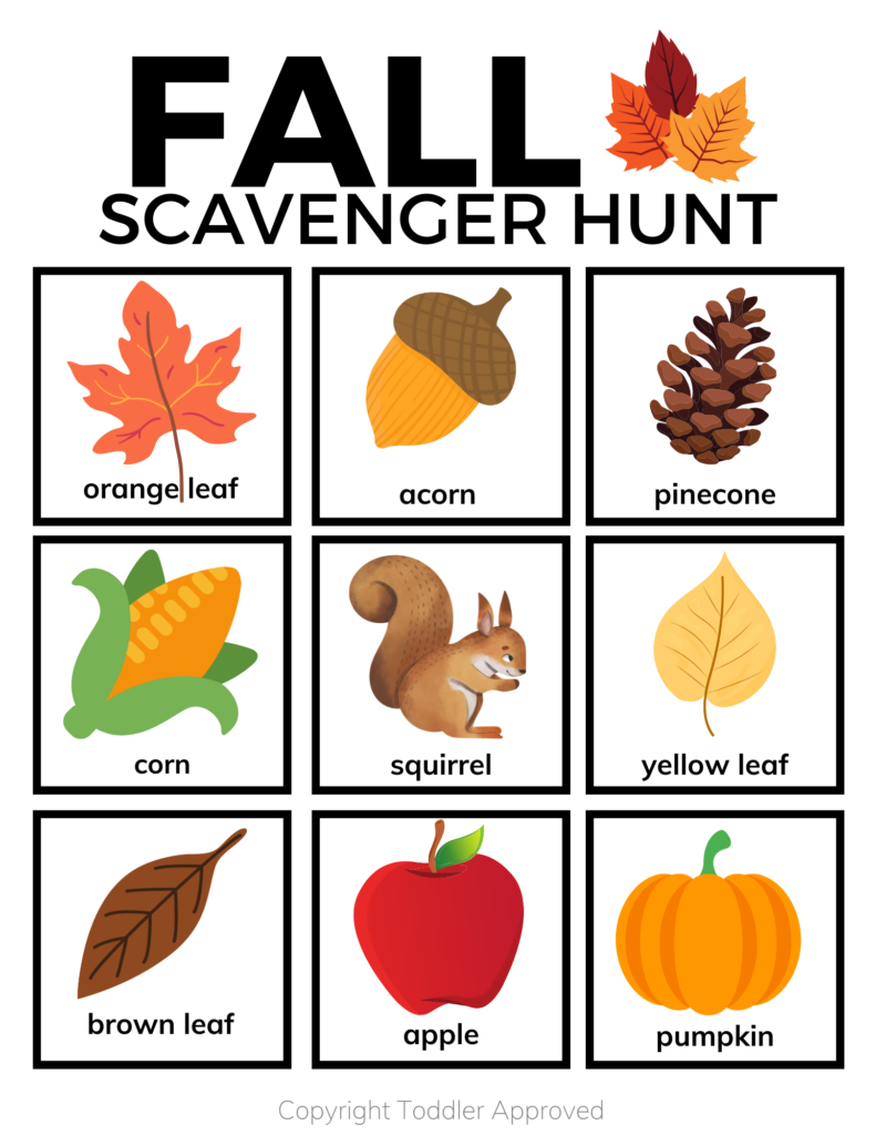Printable Fall Scavenger Hunt - Toddler Approved pertaining to Fall Scavenger Hunt Free Printable
