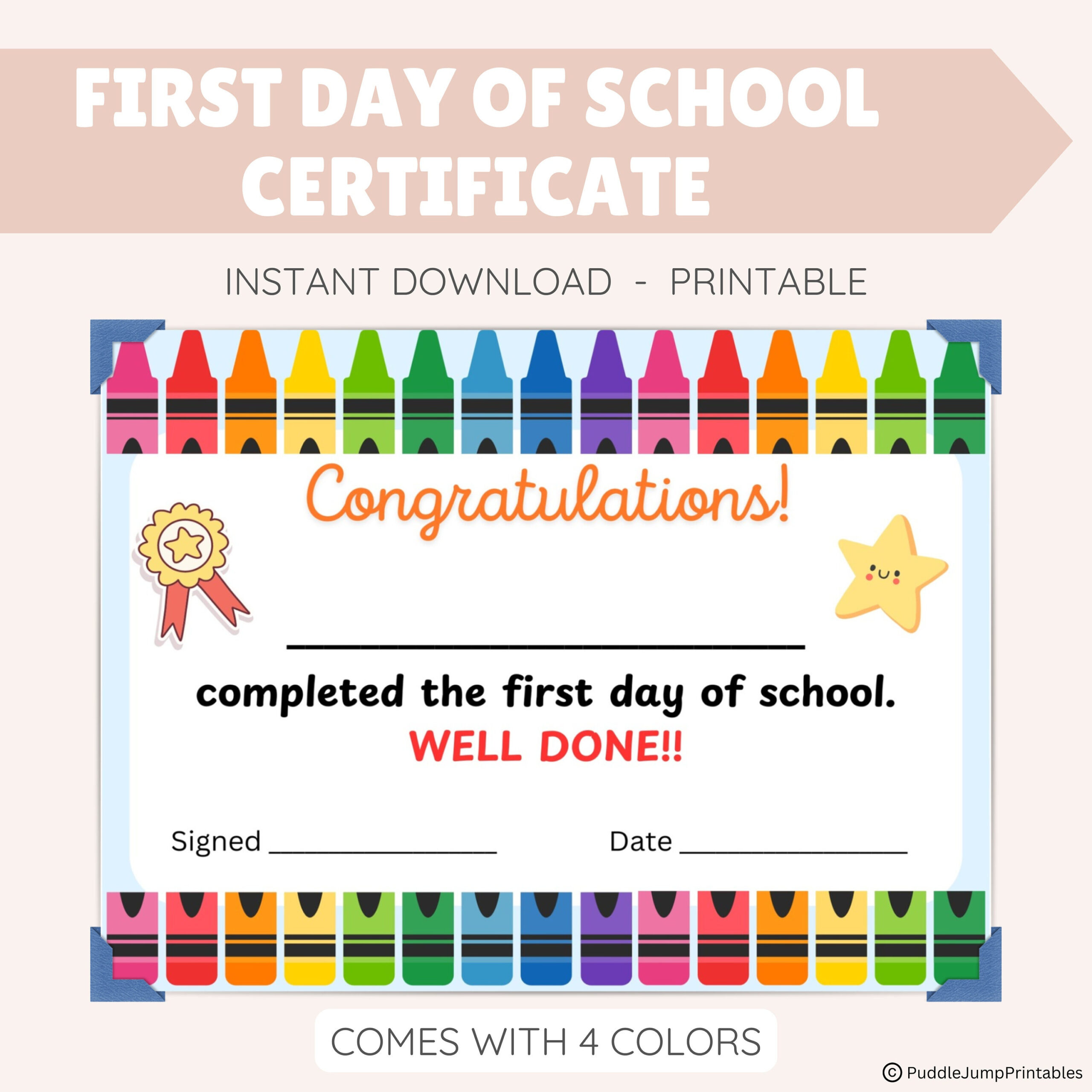 Printable First Day Of School Certificate, Back To School throughout First Day Of Preschool Certificate Printable