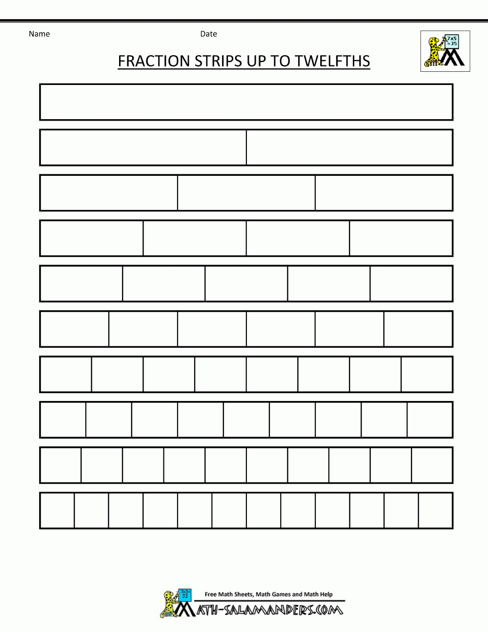 Printable Fraction Strips regarding Blank Fraction Bars Printable