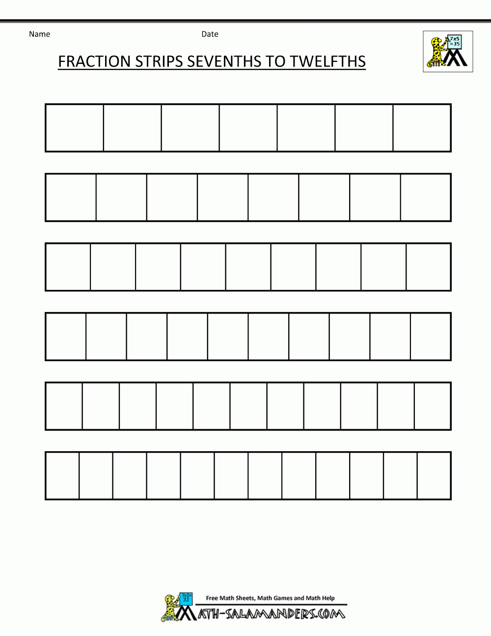 Printable Fraction Strips with Blank Fraction Bars Printable