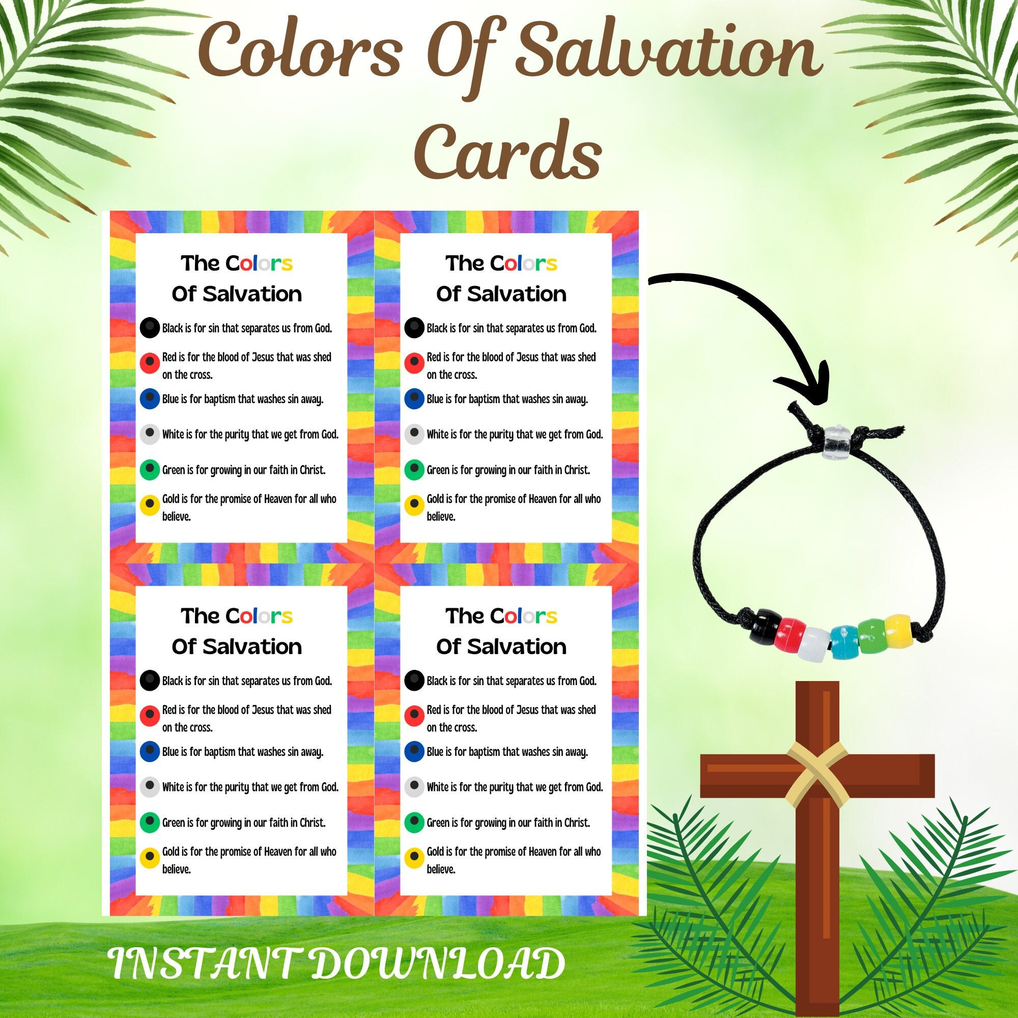 Printable Gospel Card, Salvation Bracelet, Sunday School Printables, Christian Bead Bracelet, Printable Religious Cards, Church Printables for Free Printable Salvation Bracelet Cards