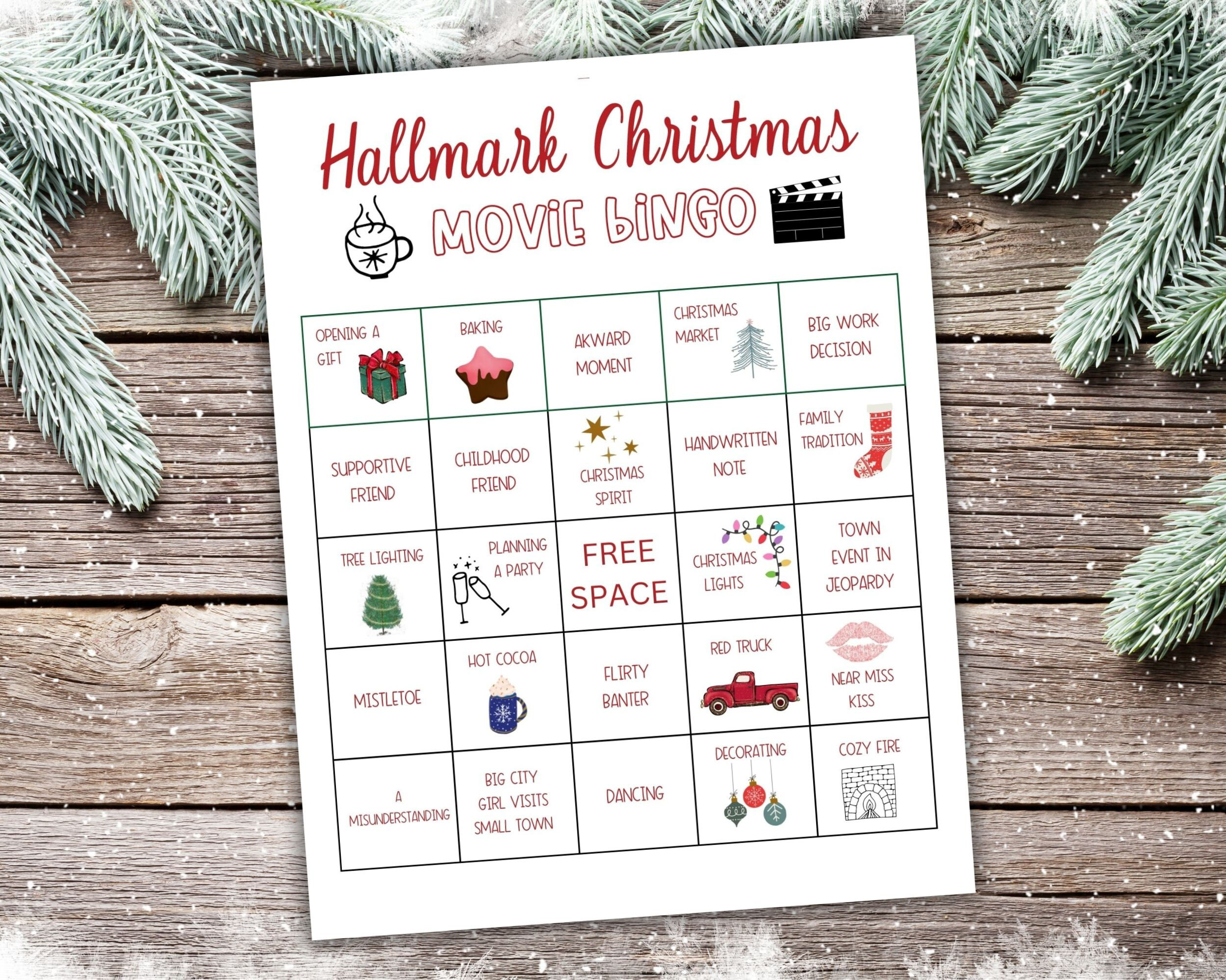 Printable Hallmark Christmas Movie Bingo, Countdown To Christmas inside Holiday Movie Bingo Cards