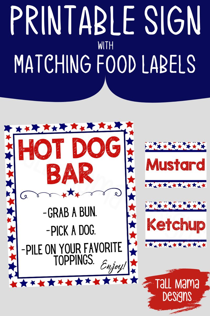 Printable Hot Dog Bar Sign/Food Labels with regard to Free Printable Hot Dog Bar Menu Printables