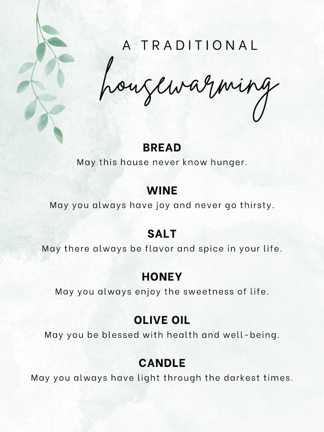 Printable Housewarming Gift Home Blessing Traditional Diy Bread with Bread Salt Wine Printable Free