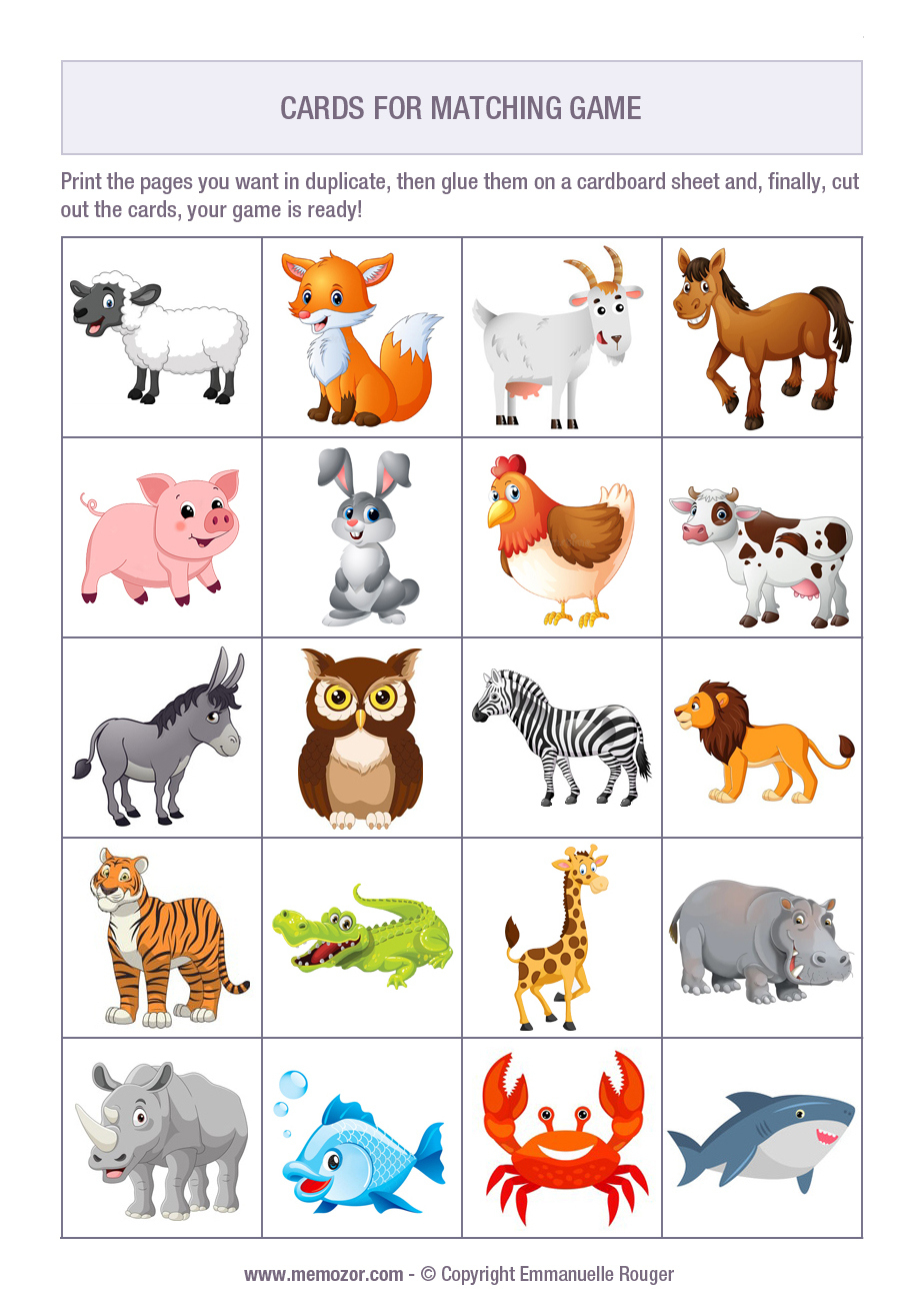 Printable Matching Game Animals + 60 Cards To Cut Out | Memozor inside Free Printable Memory Game