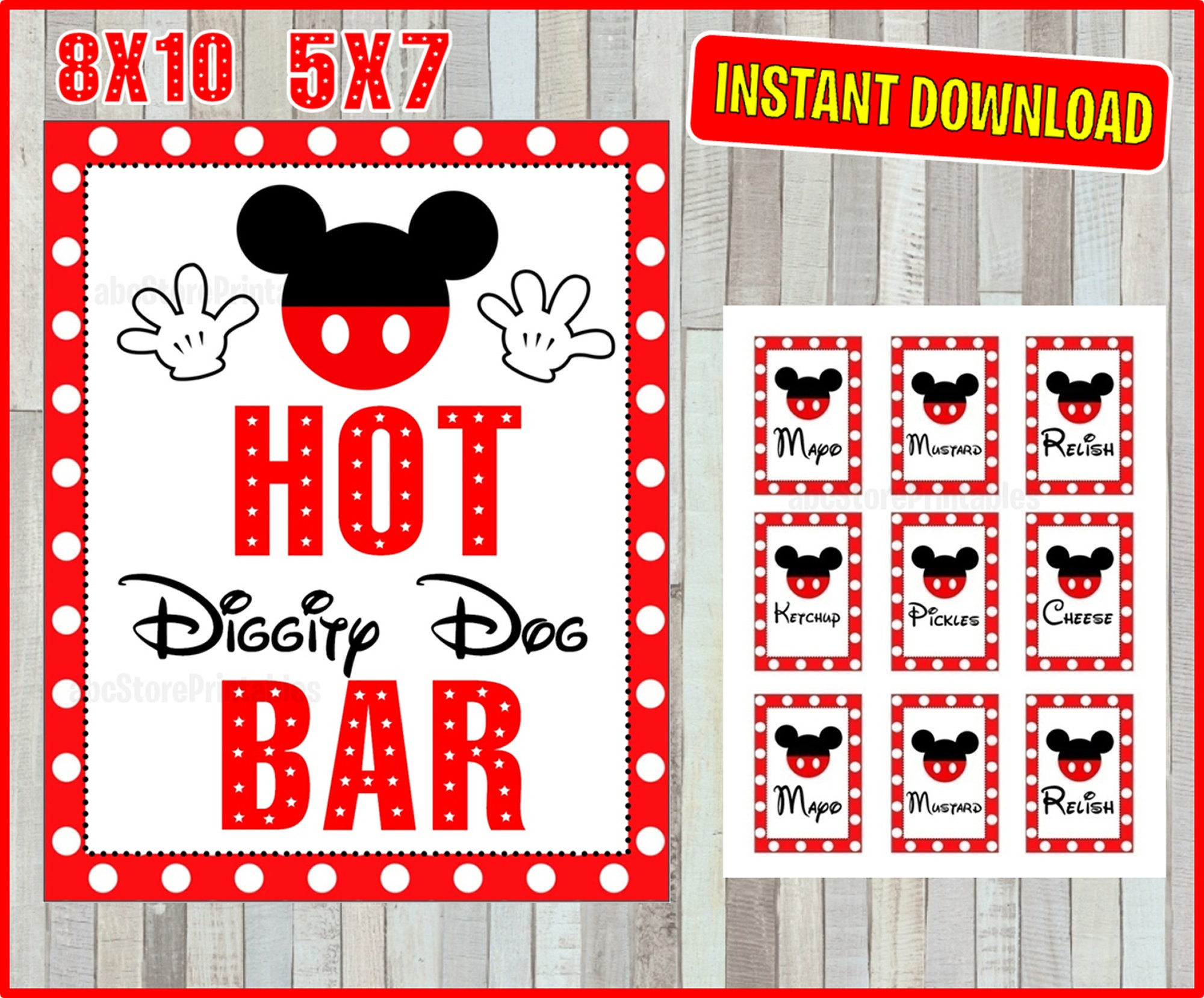 Printable Mickey Mouse Hot Diggity Dog Bar Sign And Condiment within Hot Diggity Dog Bar Printable Free
