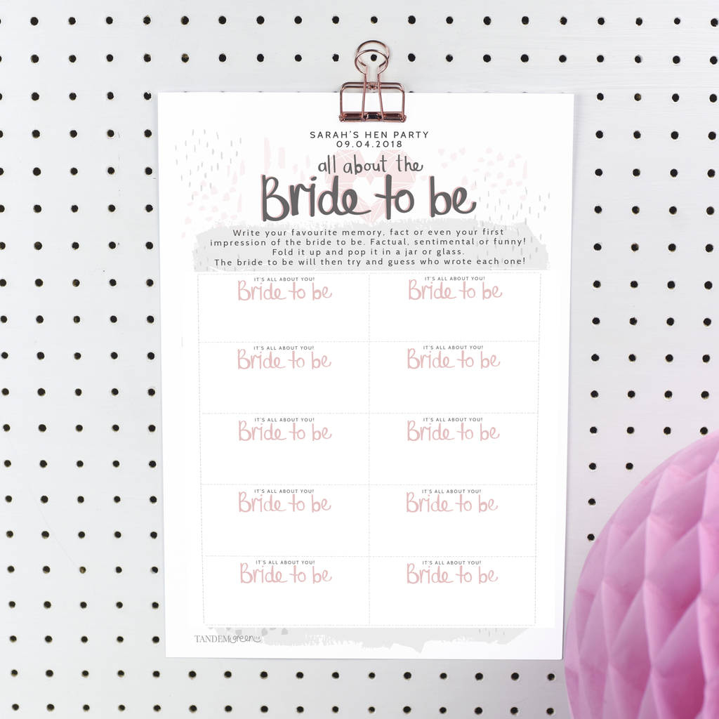 Printable Personalised Bride To Be Hen Party Gametandem Green intended for Free Printable Hen Party Games Uk