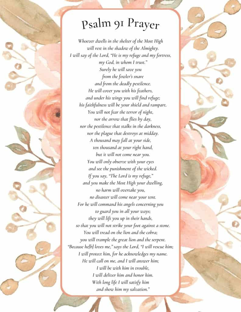 Printable Psalm 91 Prayer Of Protection pertaining to Psalm 91 Free Printable
