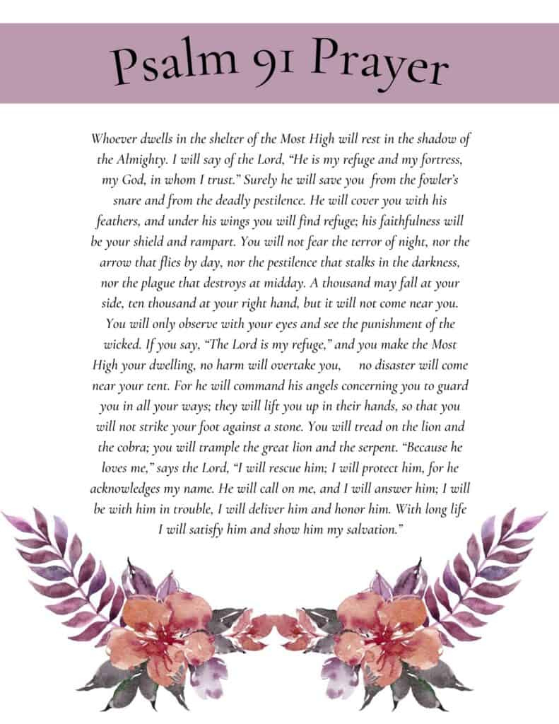 Printable Psalm 91 Prayer Of Protection pertaining to Psalm 91 Free Printable