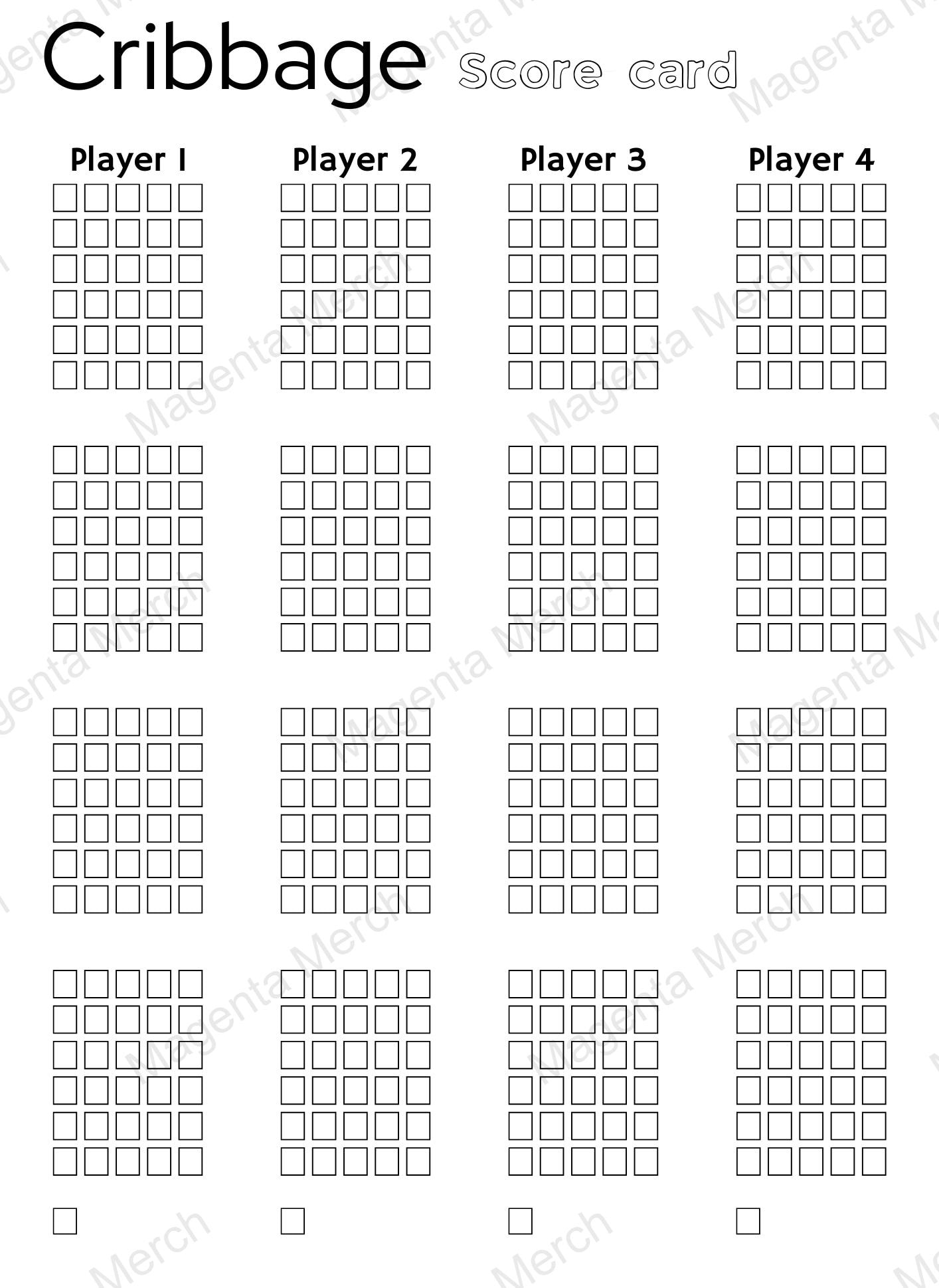 Printable Replacement Score Card Compatible With Cribbage - A4 And throughout Printable Cribbage Scoring Chart