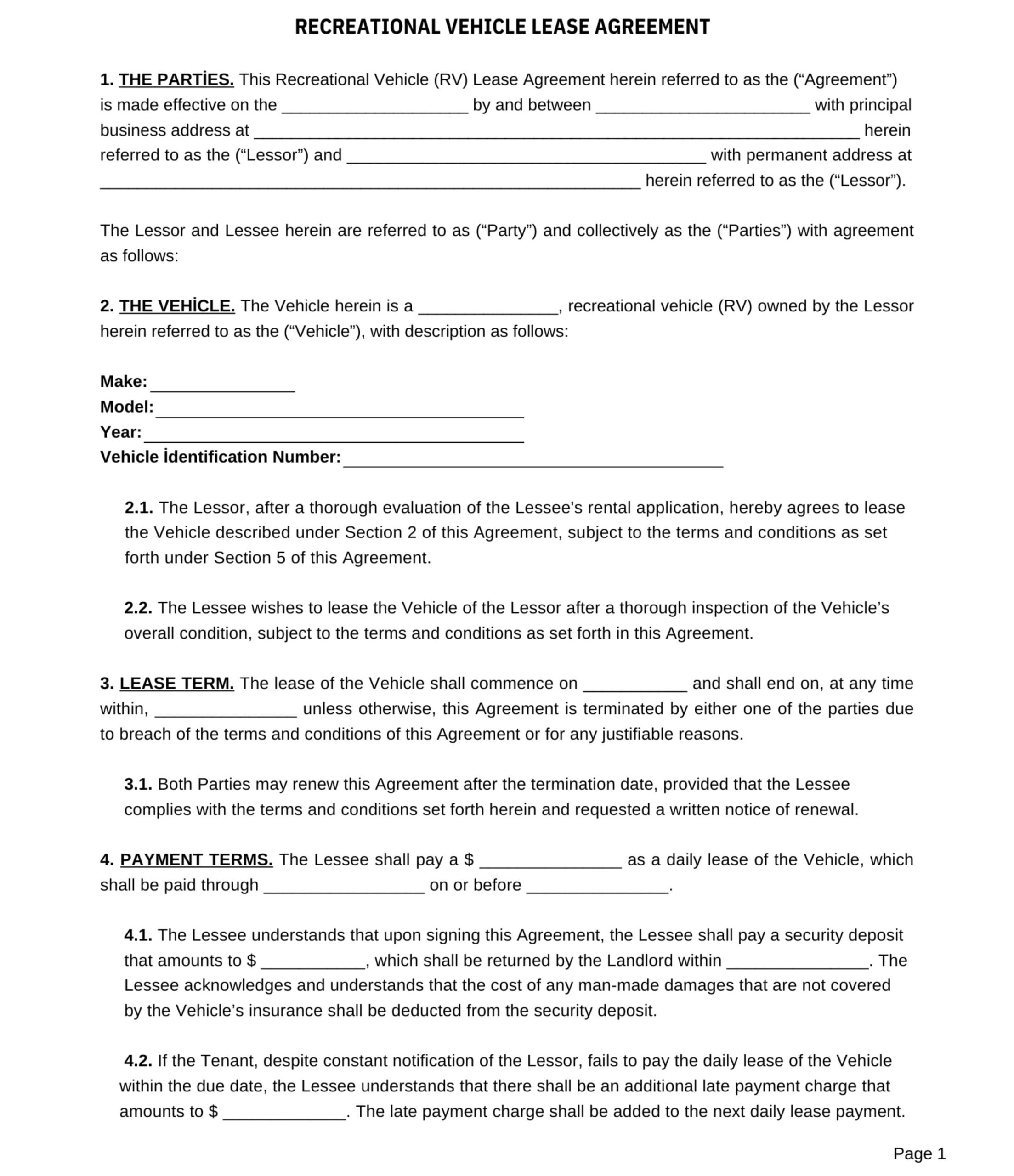 Printable Rv Rental Agreement, Short Term Rental Rv Camper Pdf with Free Printable Rv Rental Agreement