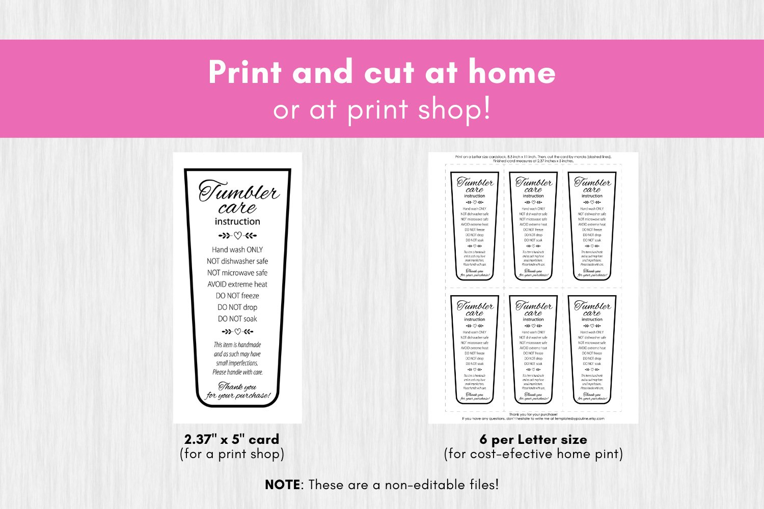 Printable Sublimation Tumbler Care Card. Hand Wash Only Tag. intended for Free Printable Sublimation Tumbler Care Instructions