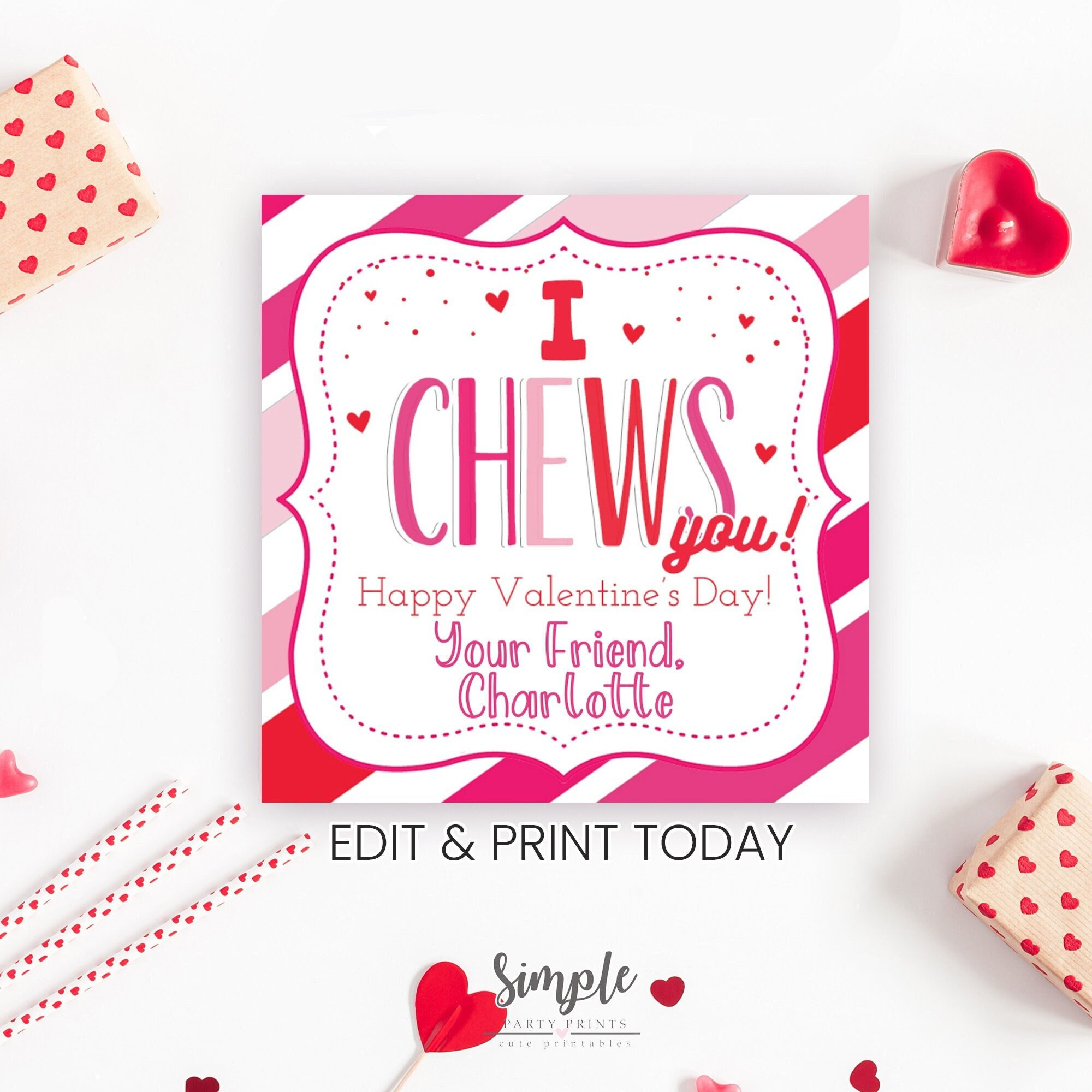 Printable Valentine&amp;#039;S Day I Chews You Tags For Kids Classroom regarding I Chews You Valentine Printable