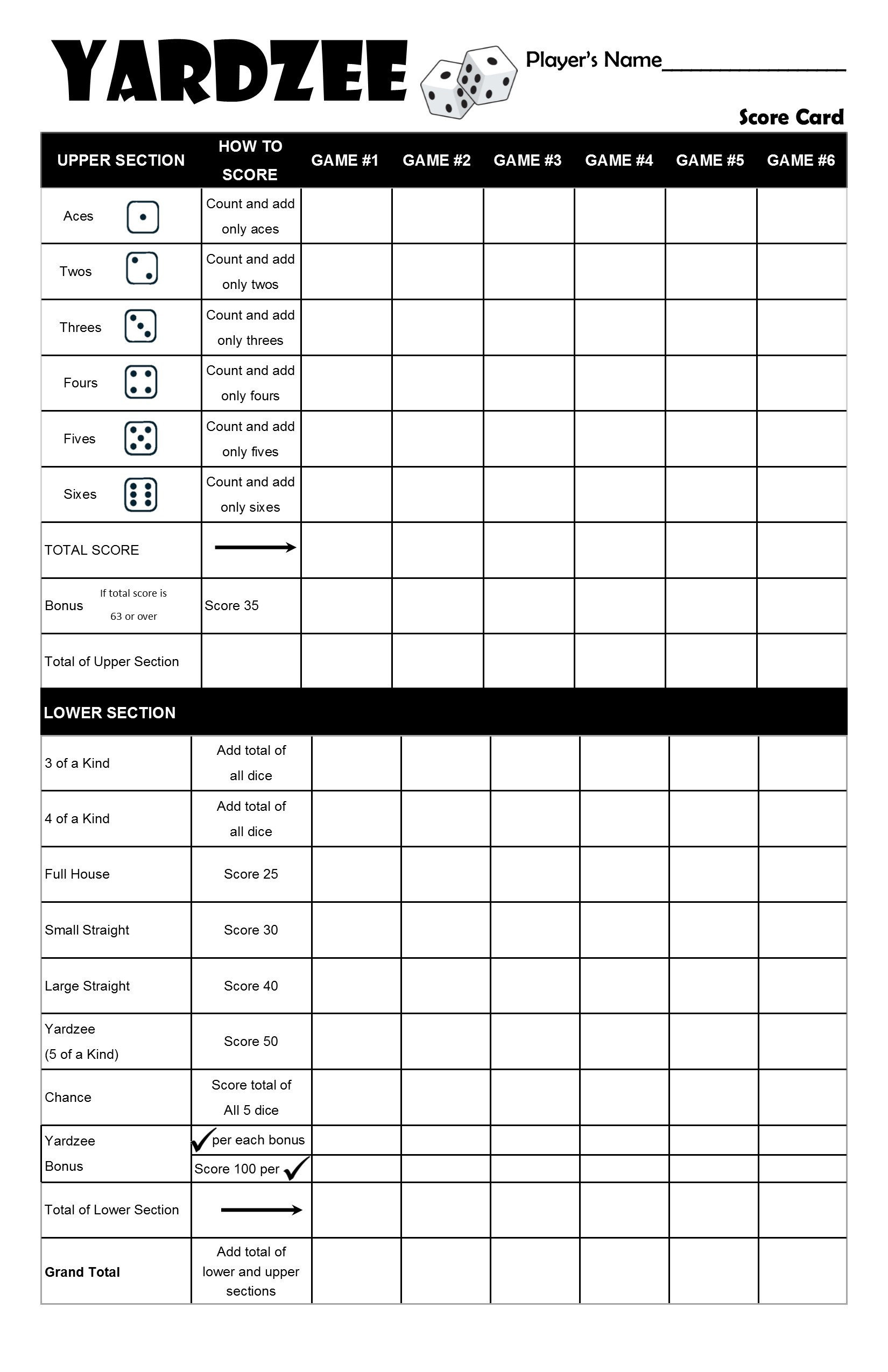 Printable Yardzee Yahtzee Laminated Score Sheet Scorecards With with Yardzee Score Card Printable Free