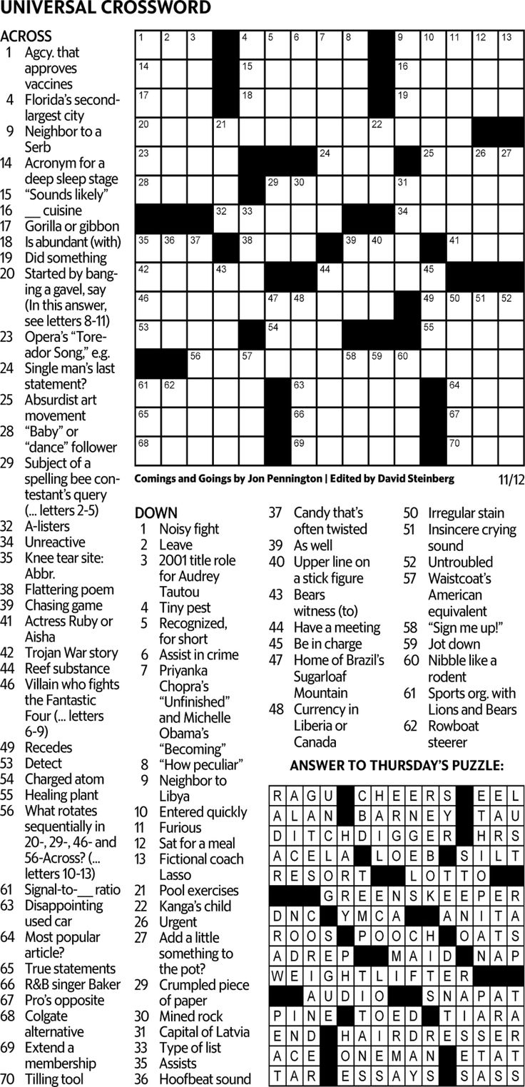 Puzzles - Universal Crossword - The News &amp;amp; Observer throughout Universal Crosswords Printable