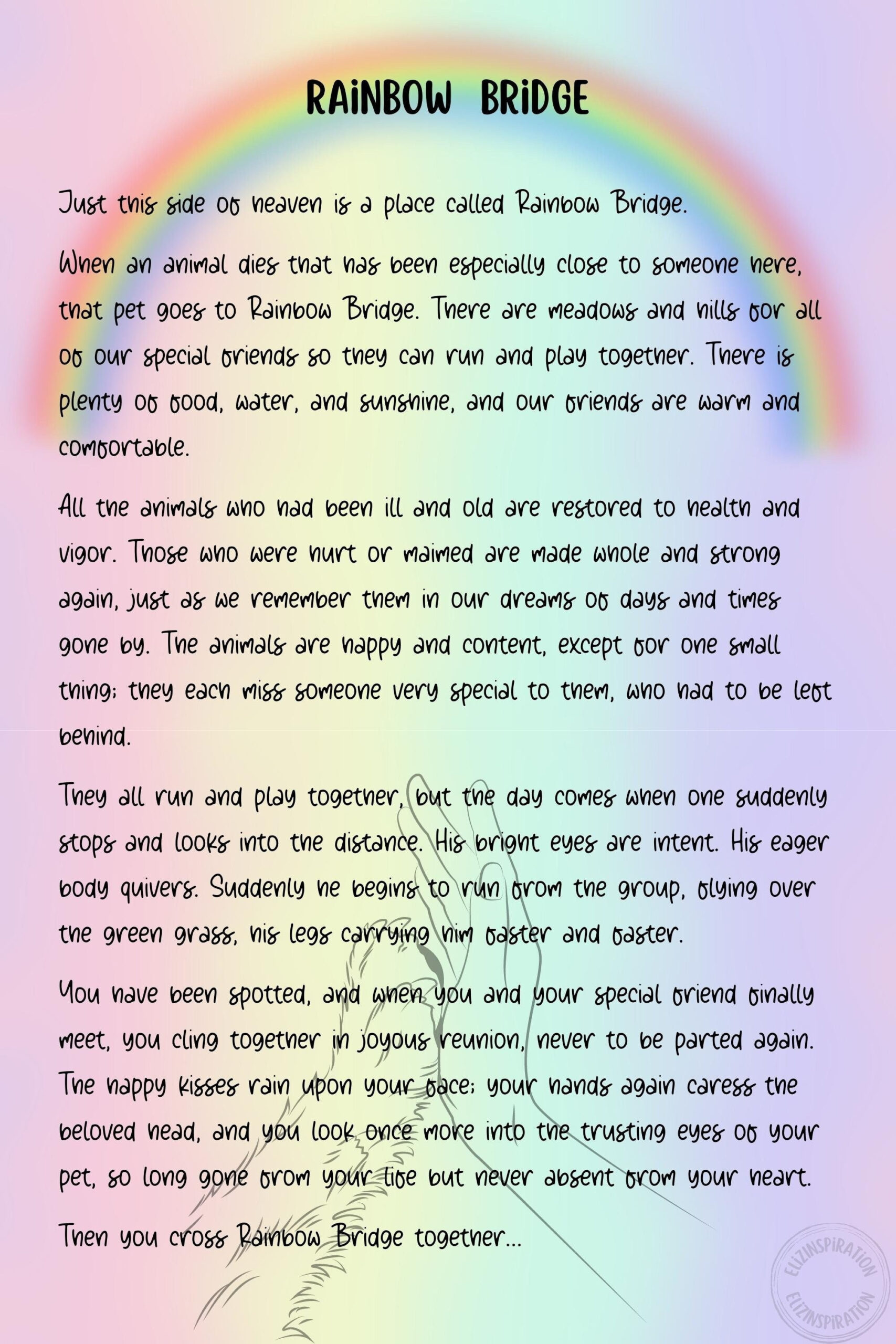 Rainbow Bridge Poem Digital Print - Pet Loss Memorial Print within Rainbow Bridge Pet Poem Printable