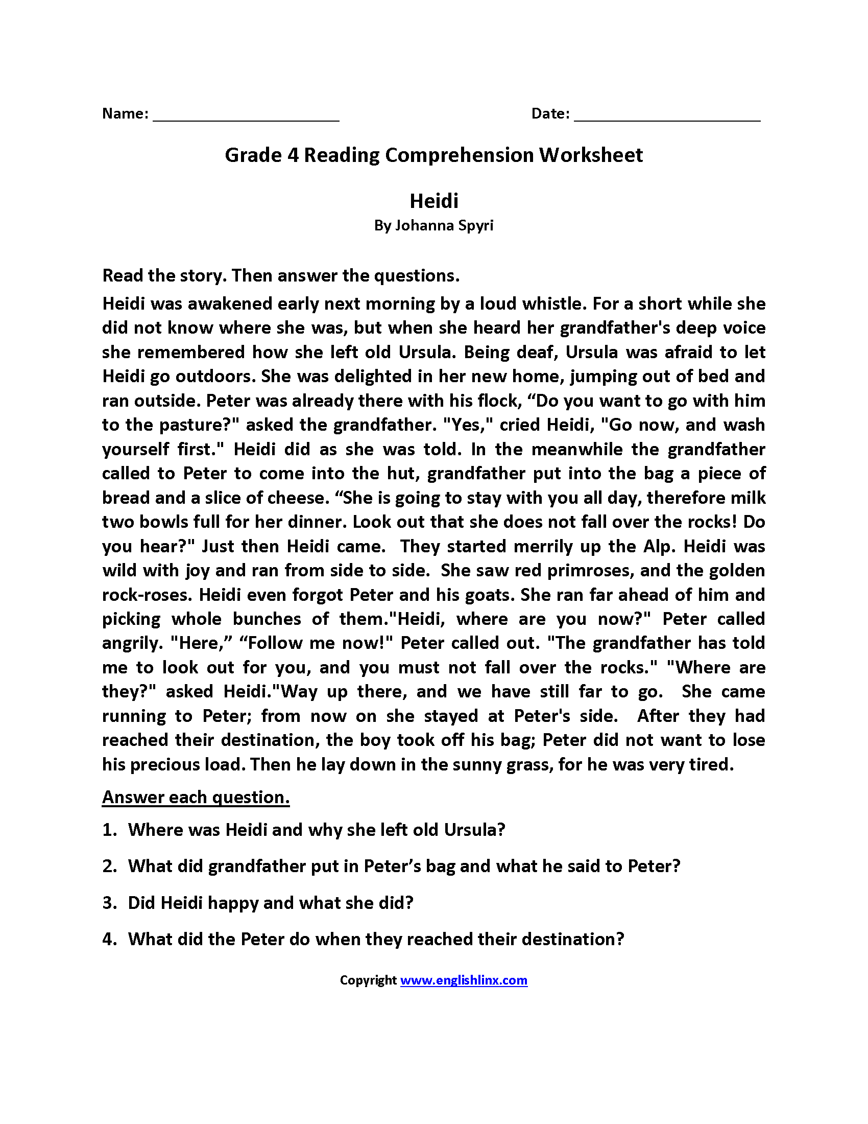 Reading Worksheets | Fourth Grade Reading Worksheets within Reading Worksheets Printable For 4th Grade
