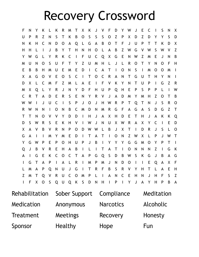 Recovery Crossword Word Search - Wordmint regarding Recovery Crossword Puzzles Printable