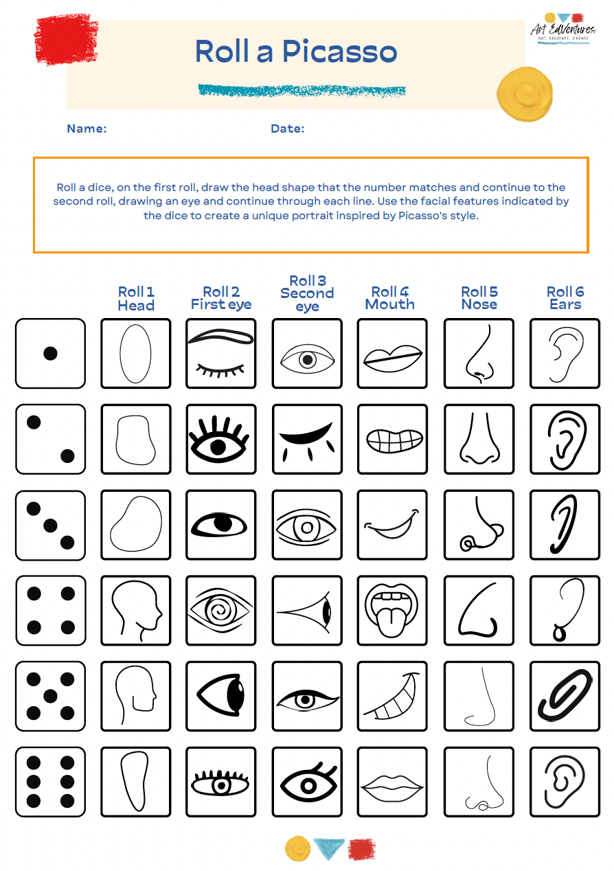 Roll A Picasso - Art Edventures intended for Roll a Picasso Free Printable