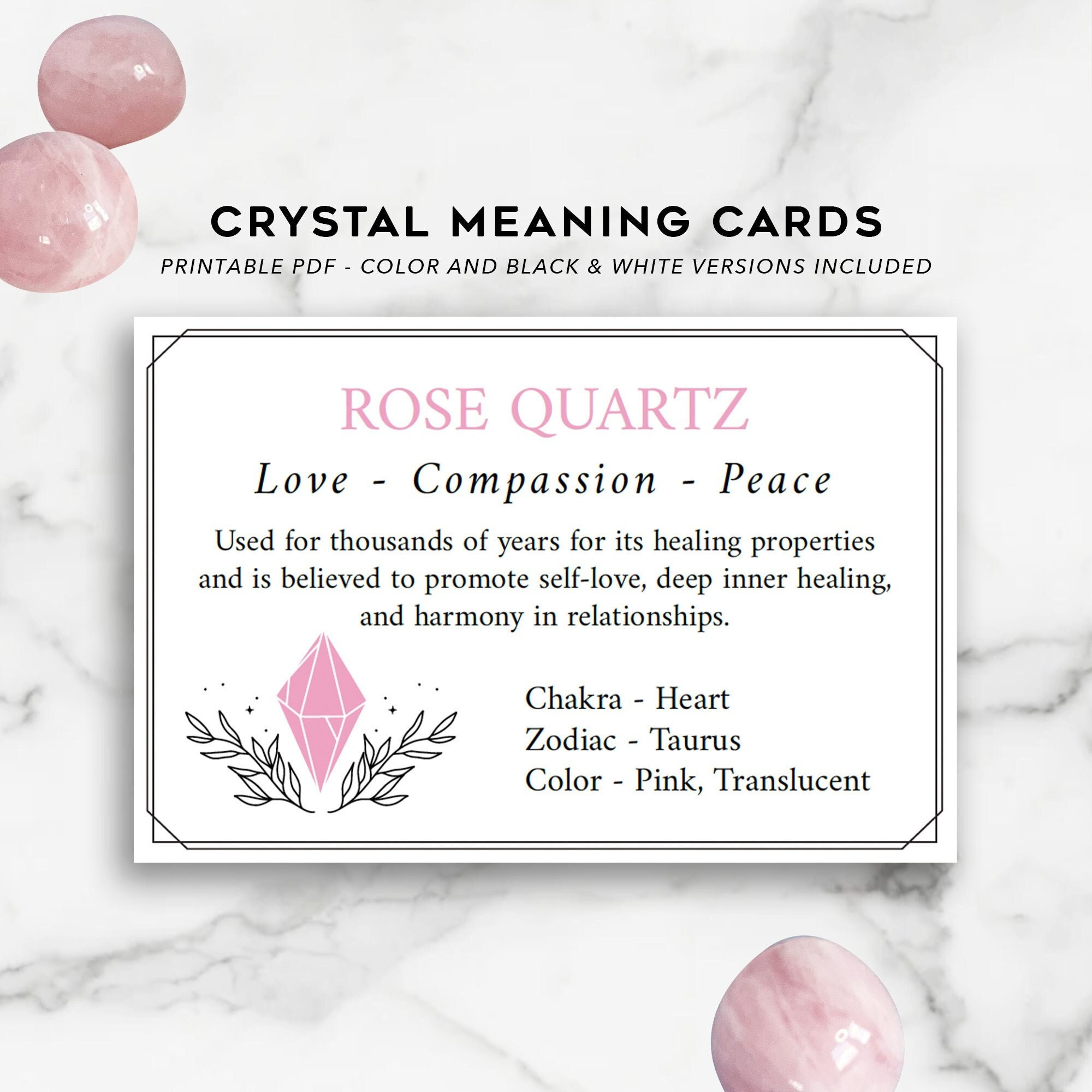 Rose Quartz Printable Cards Pdf Instant Download Quartz Crystal throughout Printable Rose Quartz Meaning