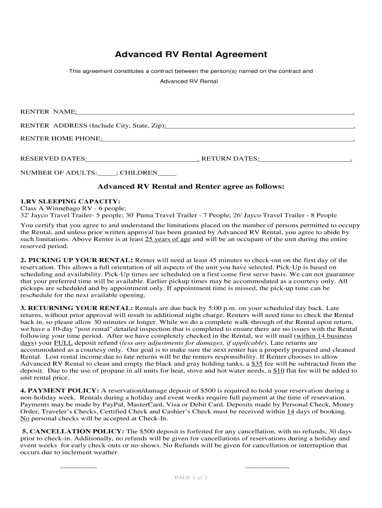 Rv Rental Agreement: Fill Out &amp;amp; Sign Online | Dochub intended for Free Printable Rv Rental Agreement