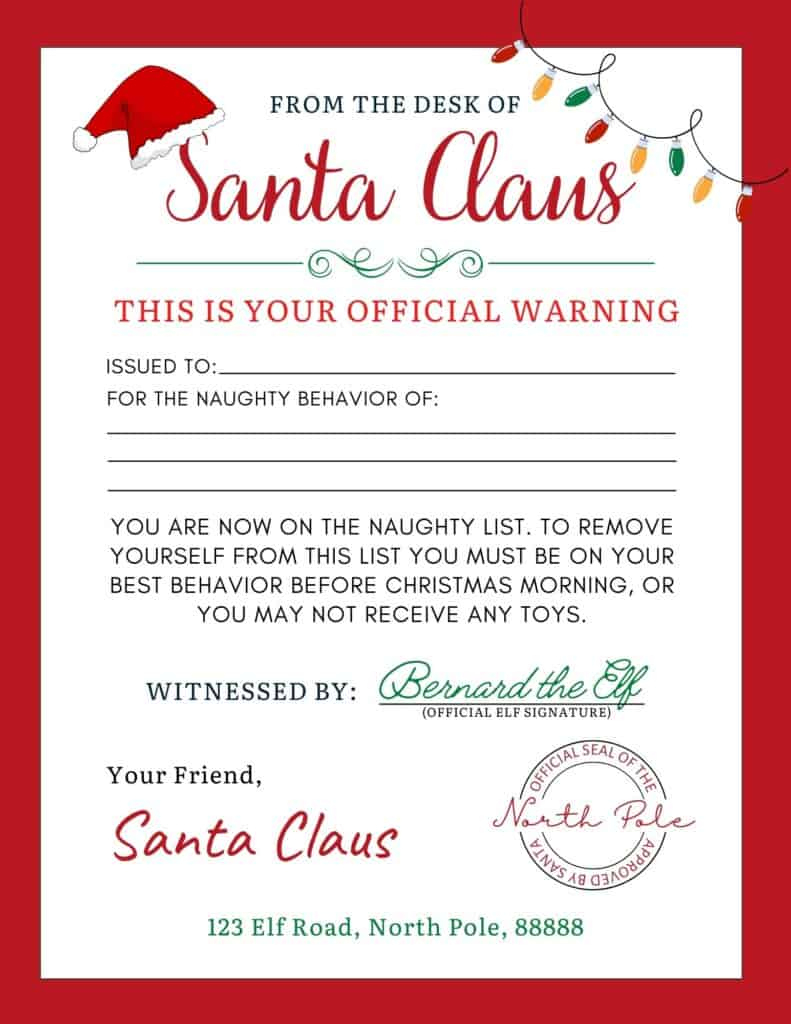 Santa Warning Letter {Free Printable} - Add A Little Adventure inside Naughty List Warning Free Printable