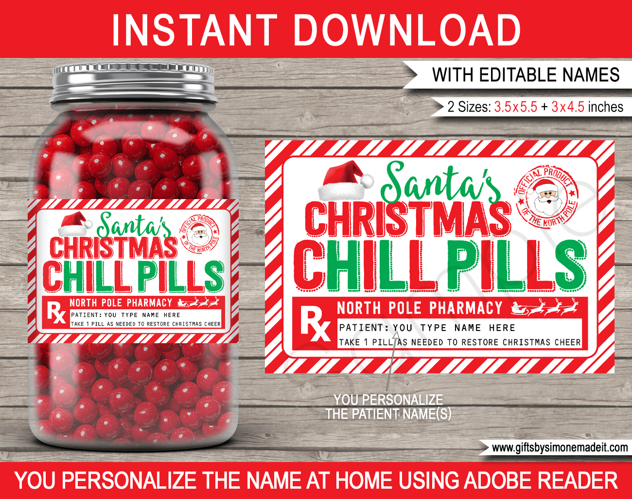 Santa&amp;#039;S Christmas Chill Pills (For Jars) - Red &amp;amp; Green throughout Free Printable Chill Pill Jar Label Printable