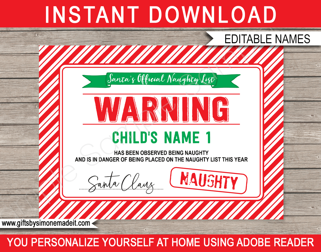 Santa&amp;#039;S Official Naughty List Warning Certificate - Red &amp;amp; Green regarding Naughty List Warning Free Printable